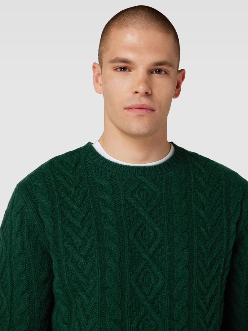 Strickpullover mit Zopfmuster in dunkelgrün