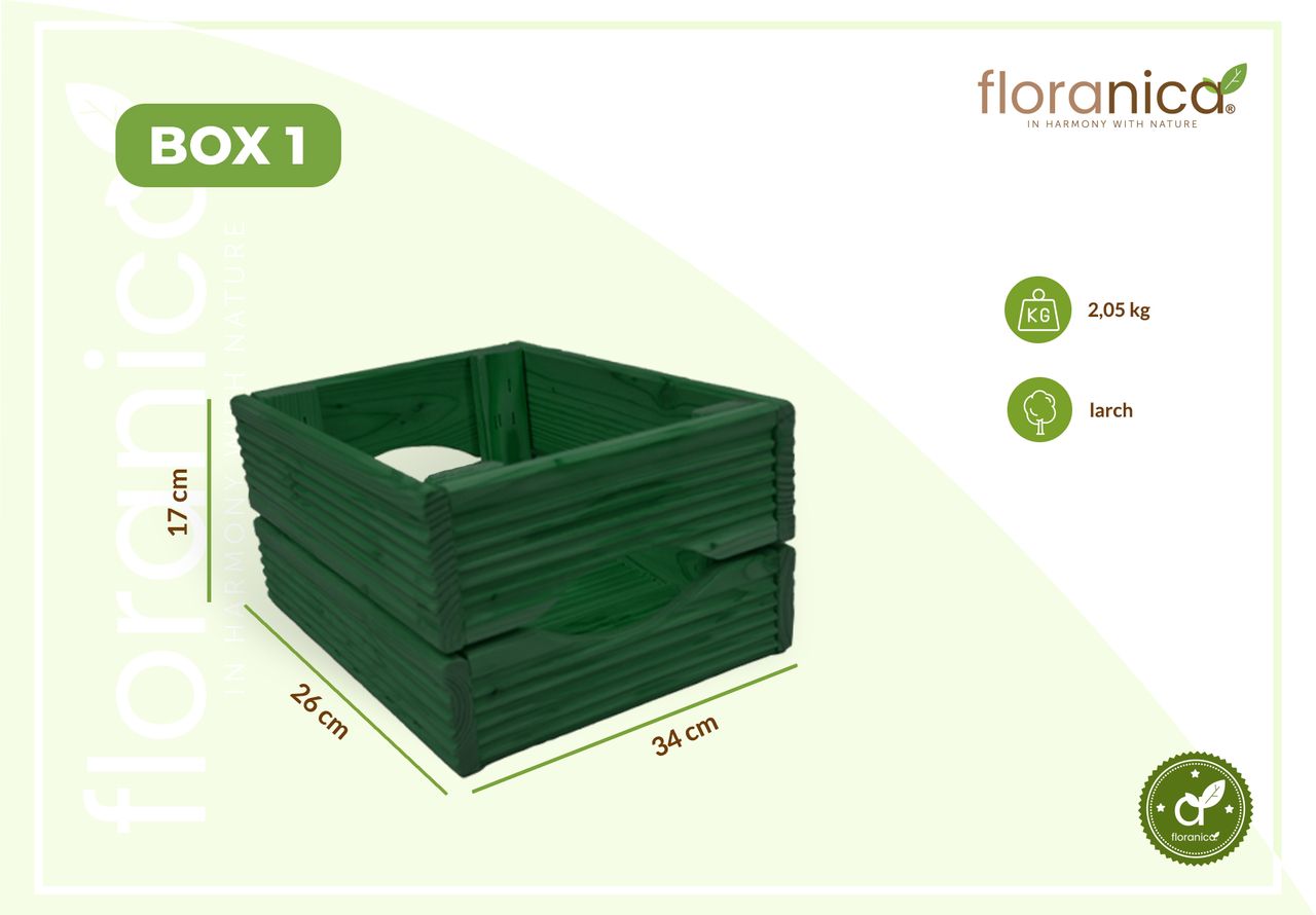 Pemicont Floranica Holzkiste Lärche Grün 3er Set Gartendeko Aufbewahrungsboxen Obstkisten Blumentopf Holz Kiste Spielzeugkiste