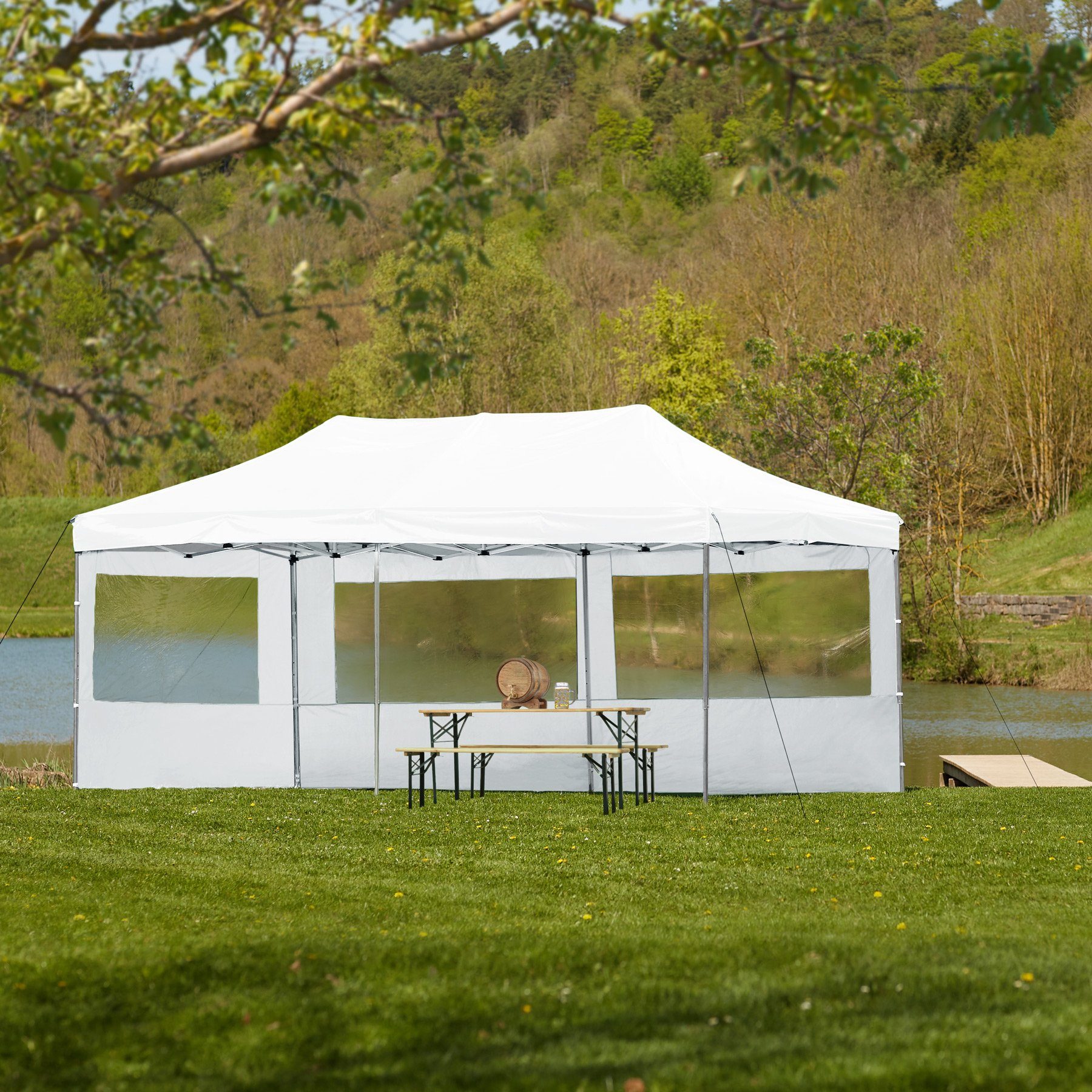 tectake Pavillon Viola, mit 3 Seitenteilen, (Set inkl. Seitenteile), Verstellbare Höhe