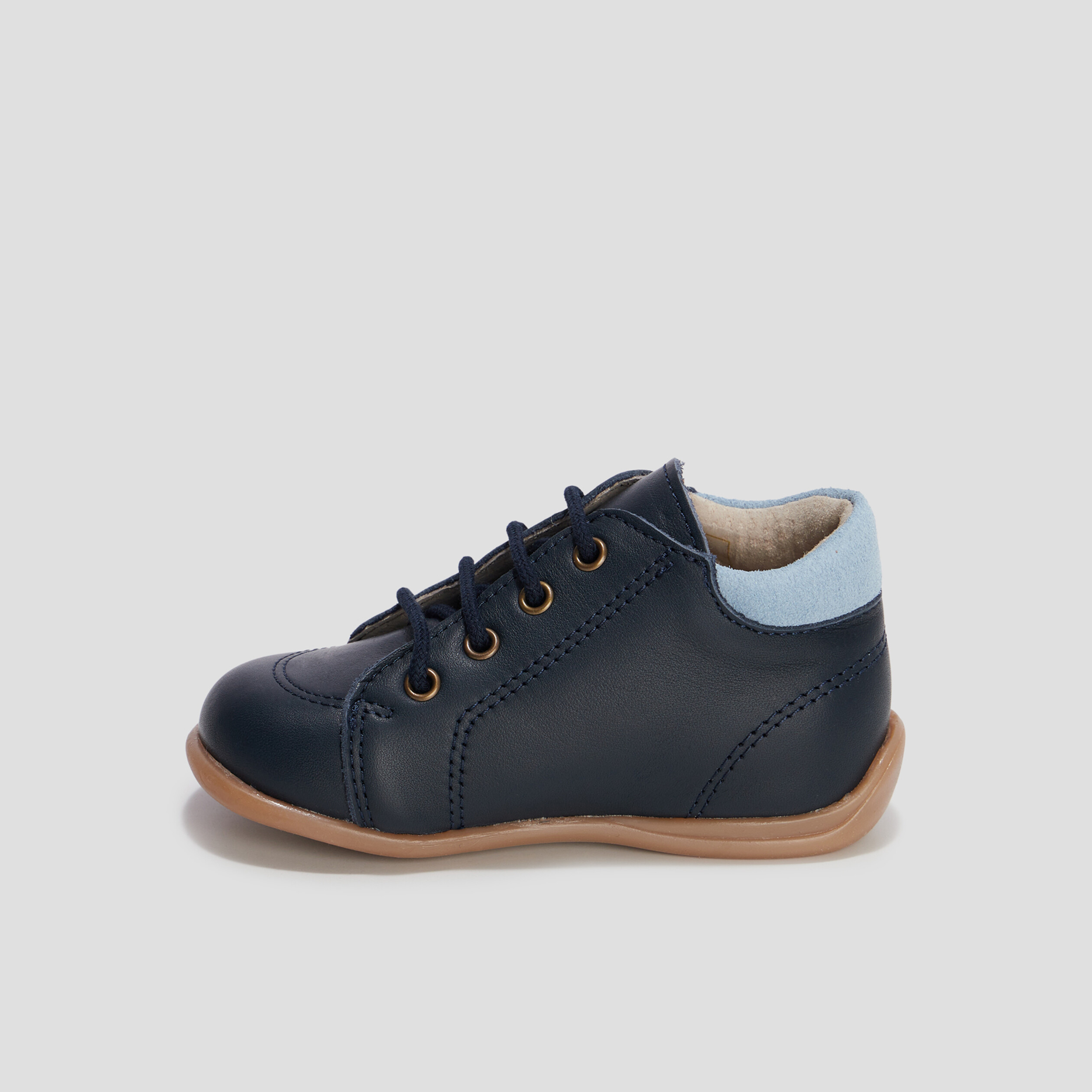 Bottillons en cuir à lacets bleu marine bébé garçon | La Halle