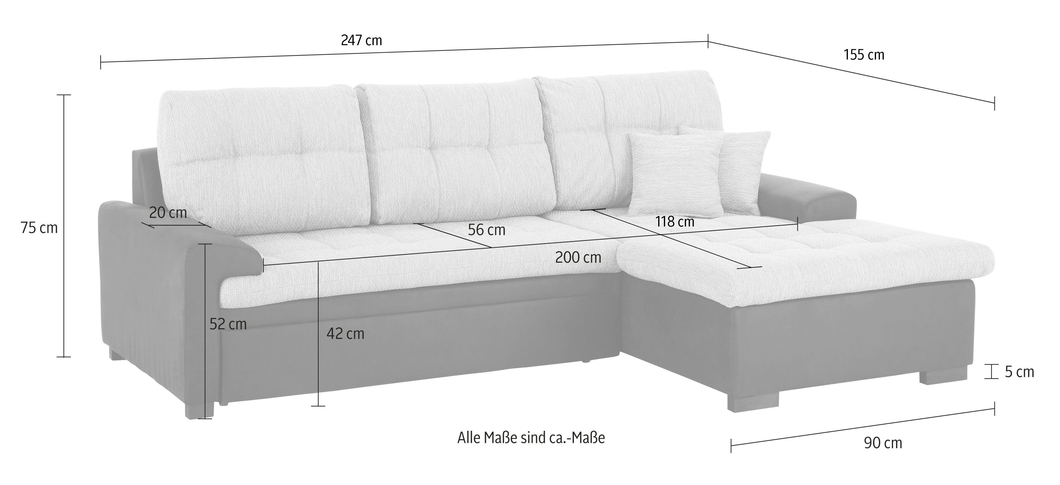 Home affaire Ecksofa Föhr, wahlweise mit Bettfunktion