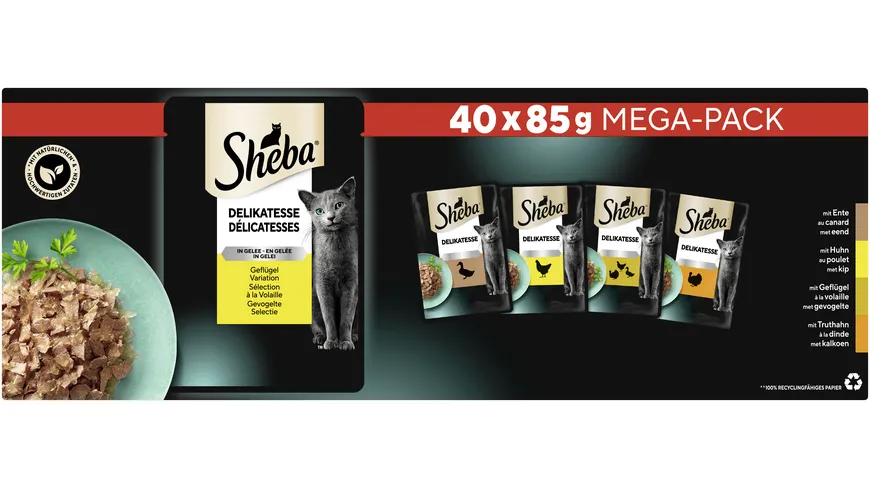Sheba Katzennassfutter Geflügel in Gelée Mega-Pack 3.4 kg