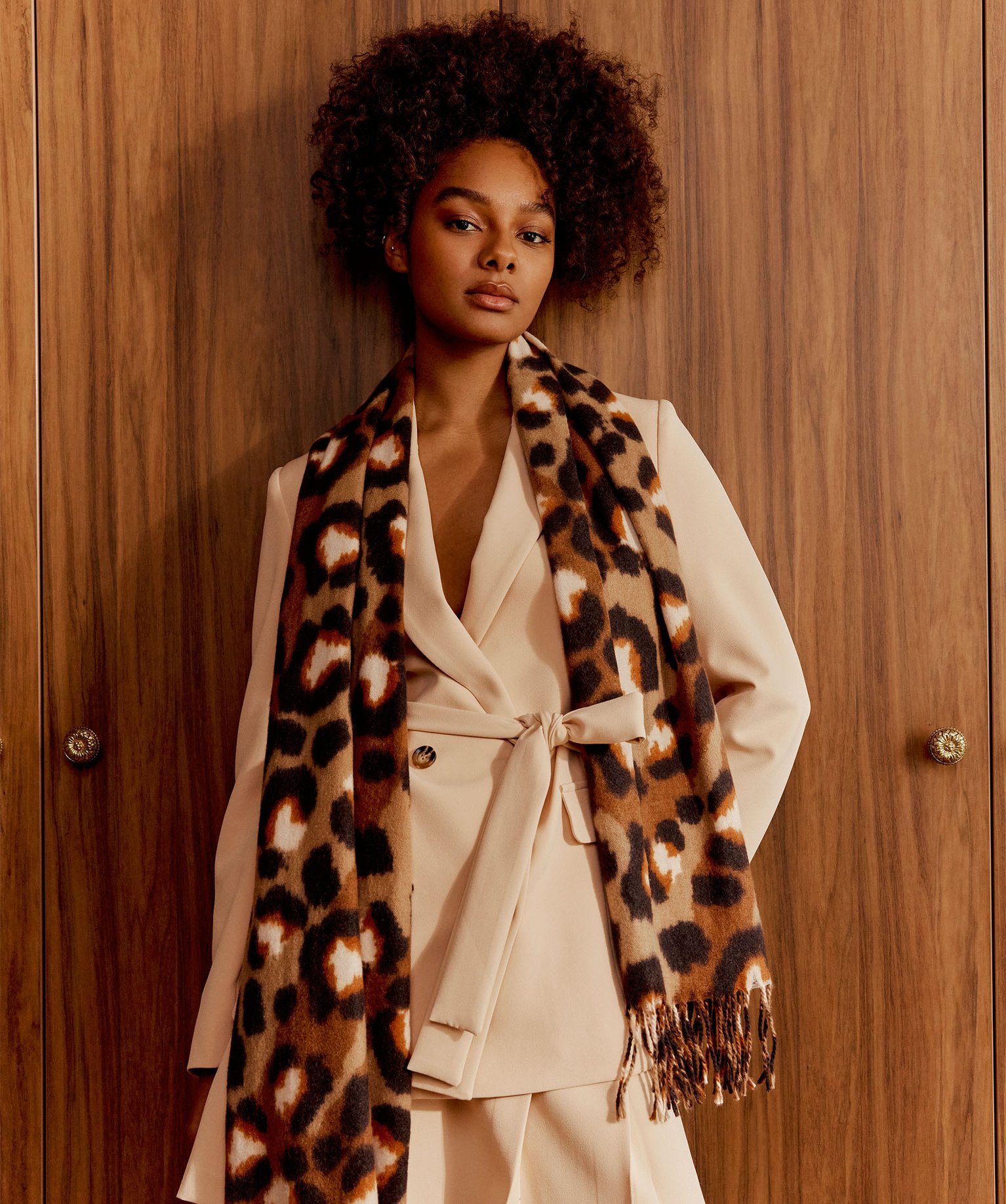 Veste blazer longue fermeture croisée avec ceinture femme beige | GEMO