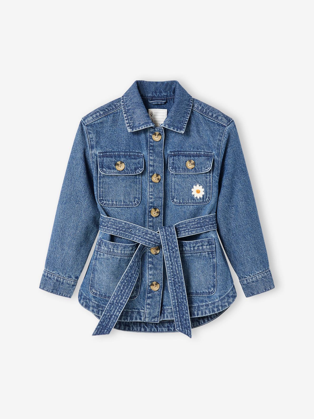 Veste saharienne en jean fille inscription 