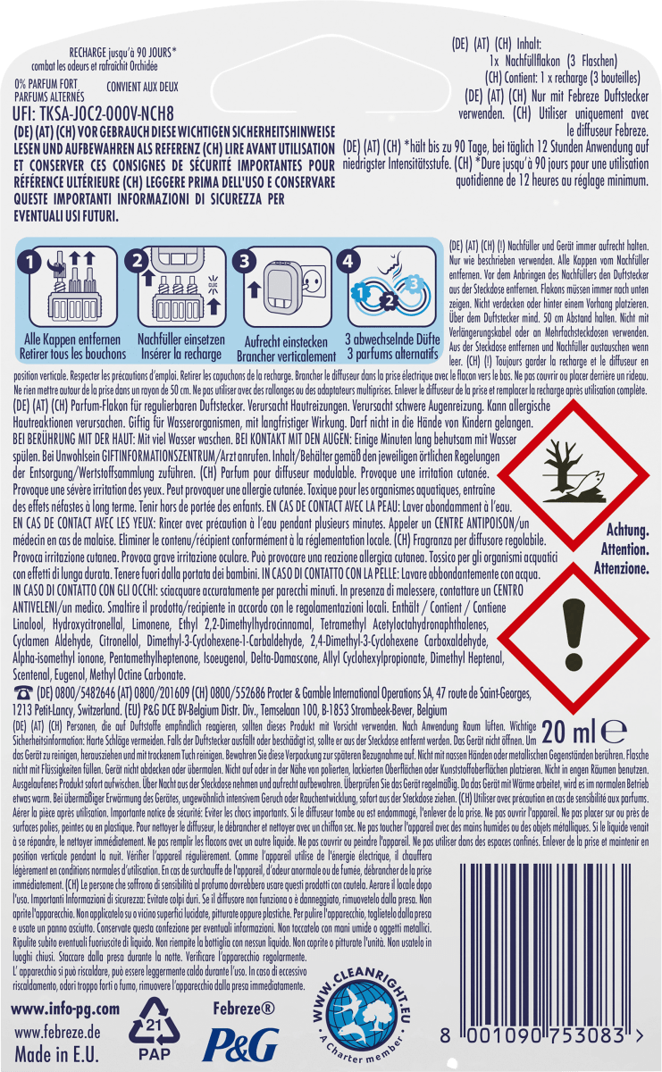 Lufterfrischer Duftstecker Zero% Orchidee Nachfüllpack, 20 ml