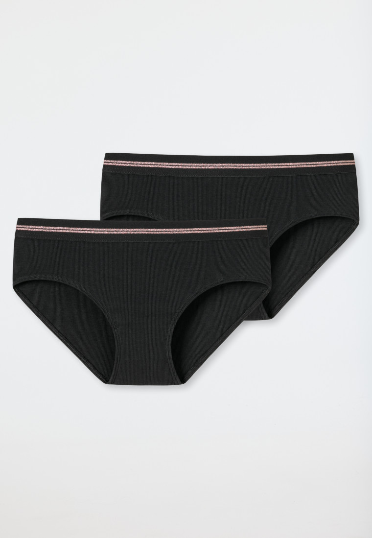 Pantys 2er-Pack Doppelripp schwarz - Long Life Cotton