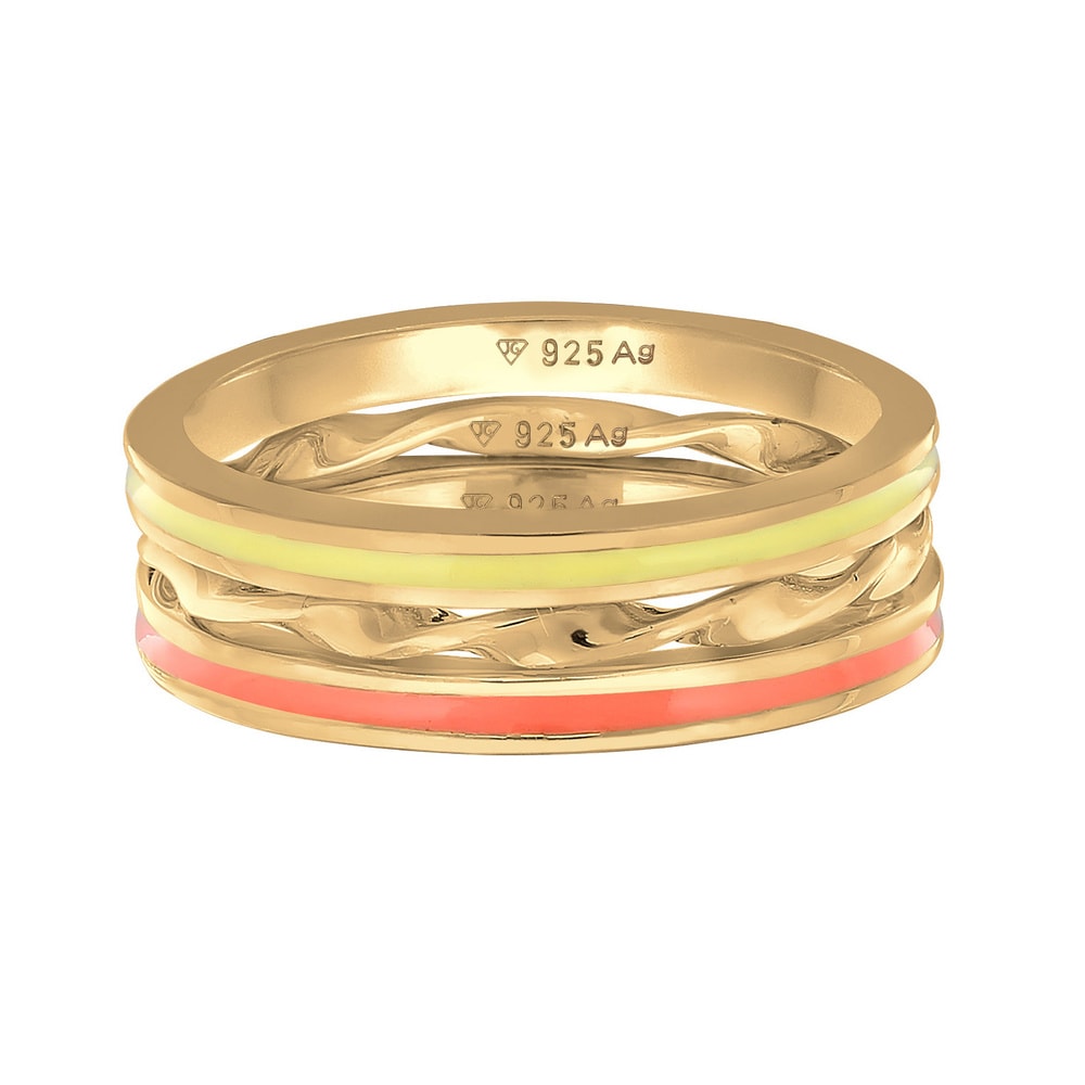 Elli Elli Bague Femmes Basique Trio Torsadé Set de 3 avec Émail Lilas en Argent Sterli Bague