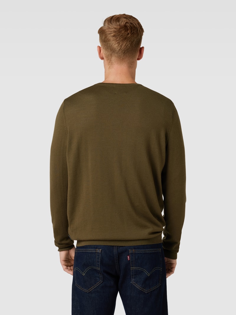 Strickpullover aus Wolle mit Rundhalsausschnitt in dunkelgrün meliert