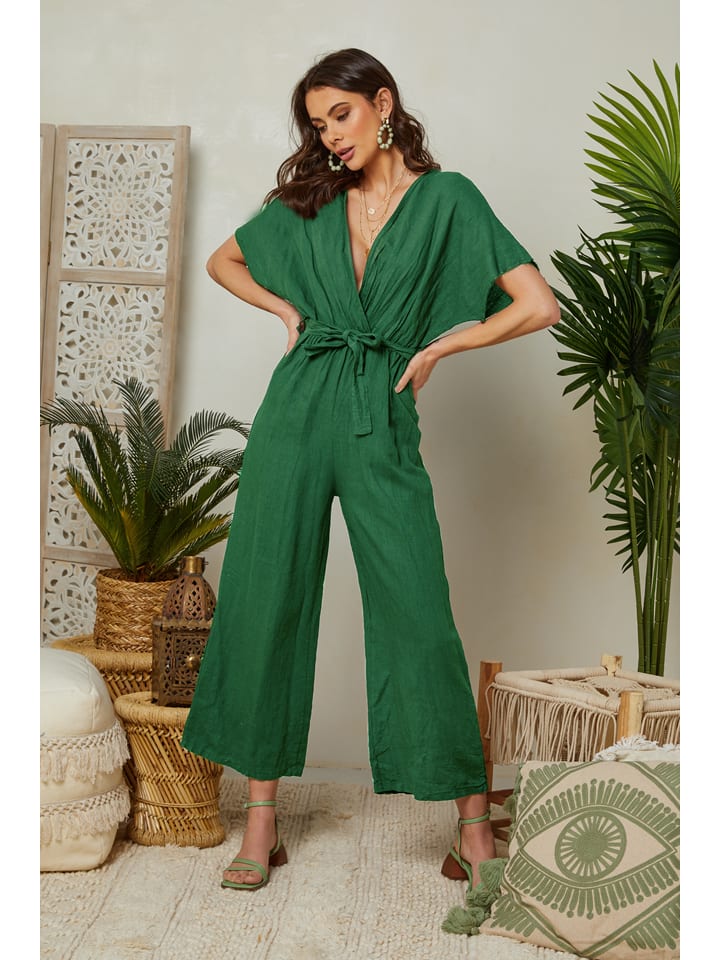 Lin Passion Leinen-Jumpsuit in Grün günstig kaufen