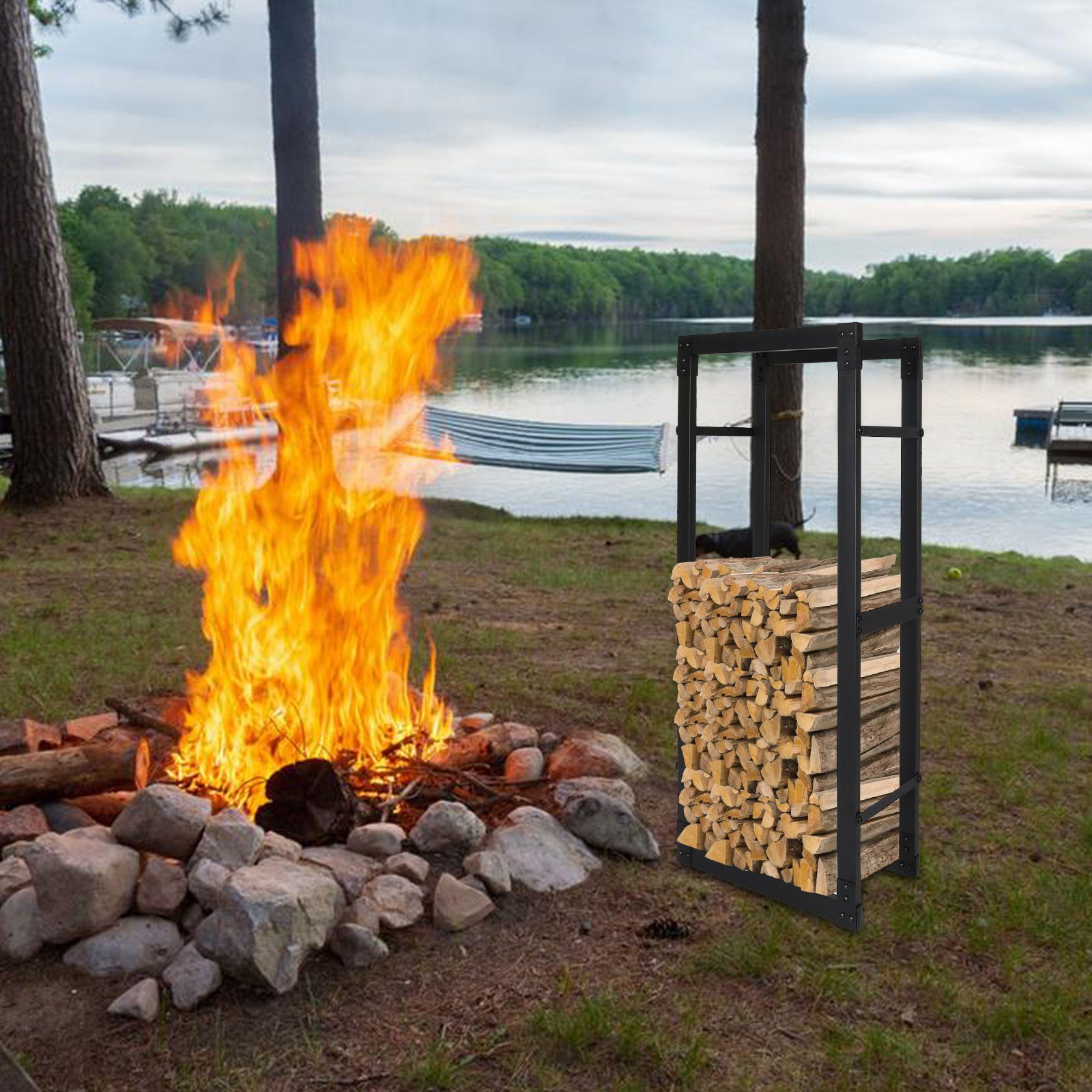 Gimisgu Kaminholzregal Kaminholzregal Holzregal, Holzvorrat schwarz Erhältlich in 8 Größen, BxTxH:60x25x100 cm