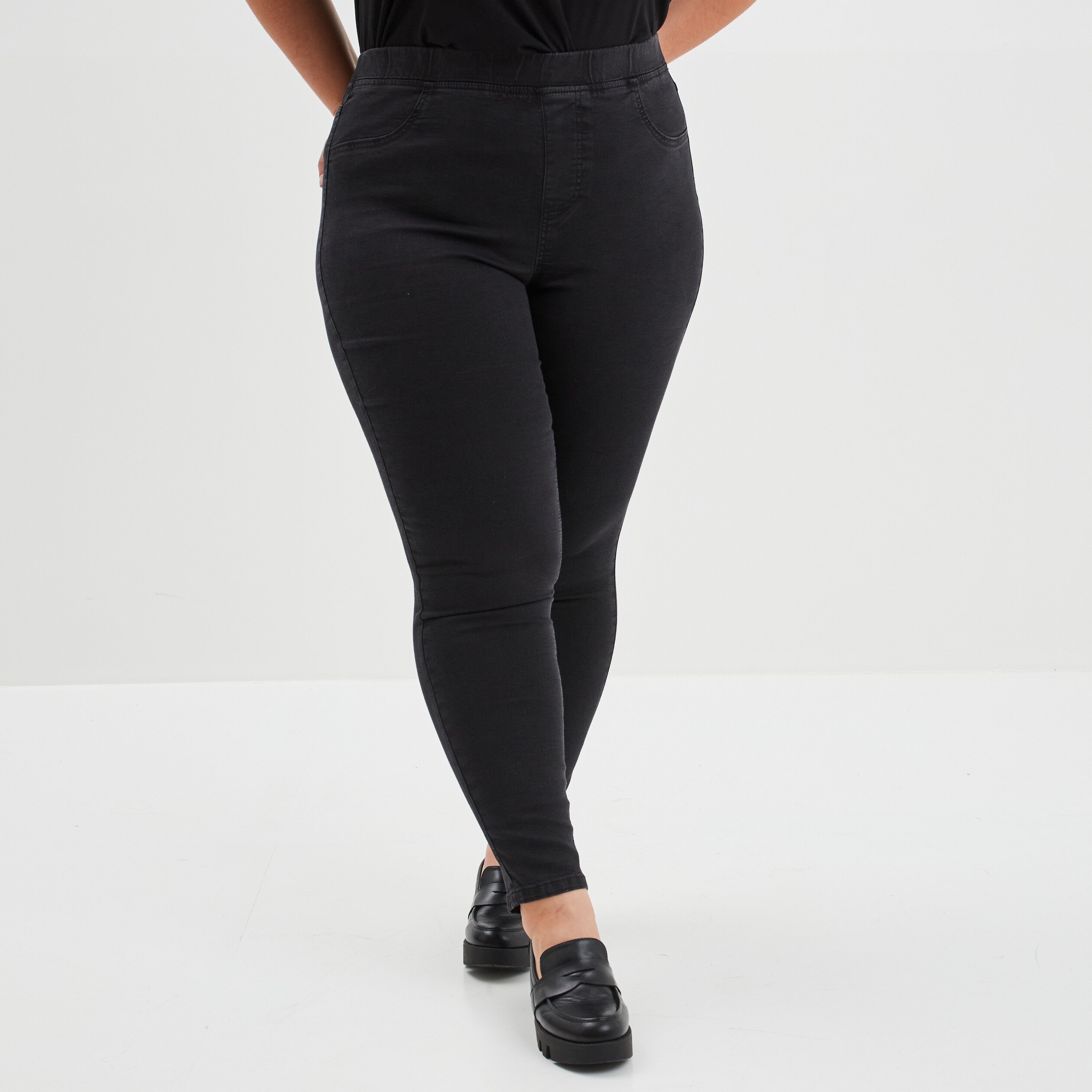 Jegging taille haute matière recyclée denim noir femme grande taille | La Halle