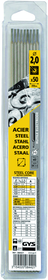 Gys 5193084421 Electrodos de acero Ø2,0 x 350 mm 50 unidades