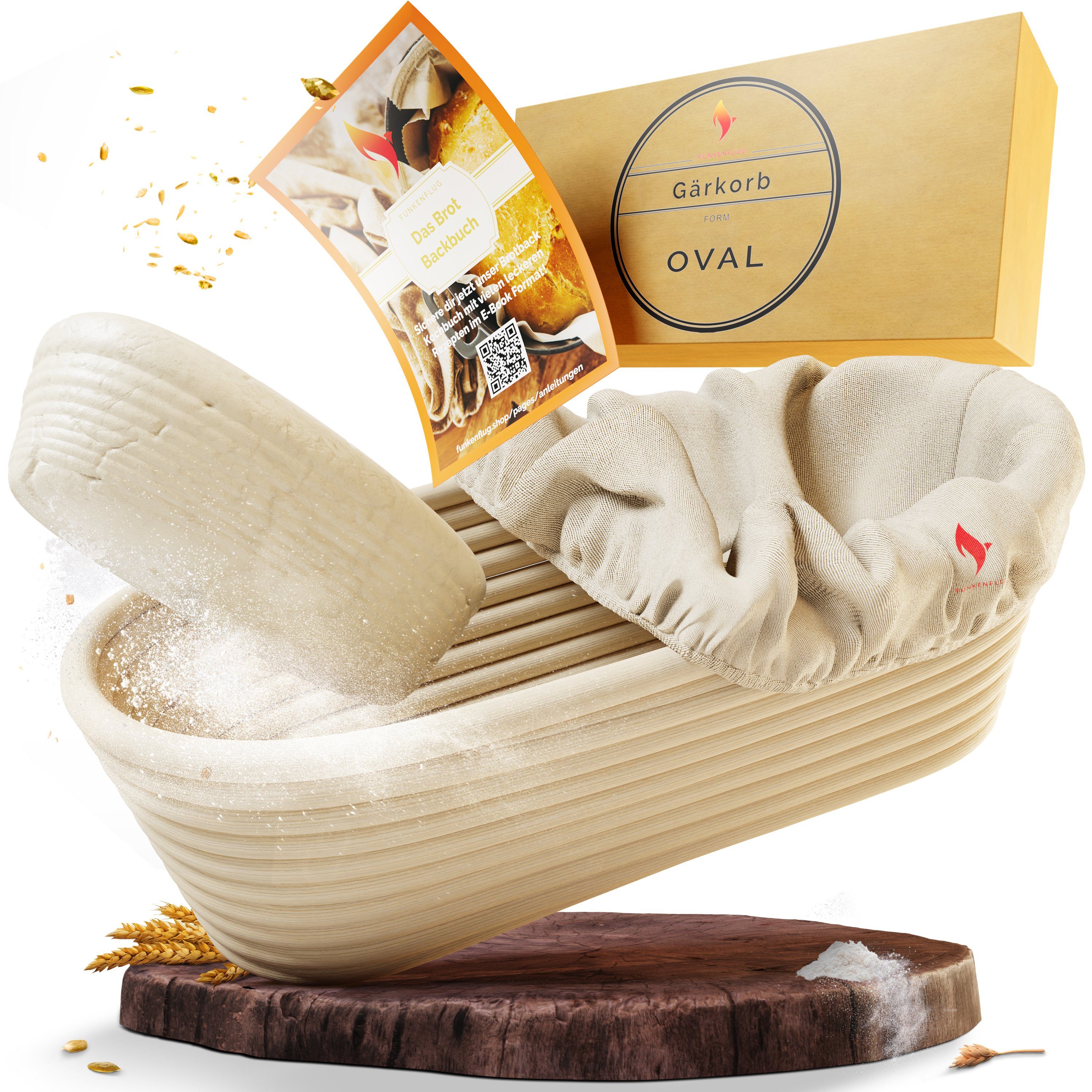 Funkenflug Gärkorb Funkenflug® Premium Gärkorb - zum Brot backen, (Funkenflug Gärkorb Set 3-tlg), 100% natürliches Rattan