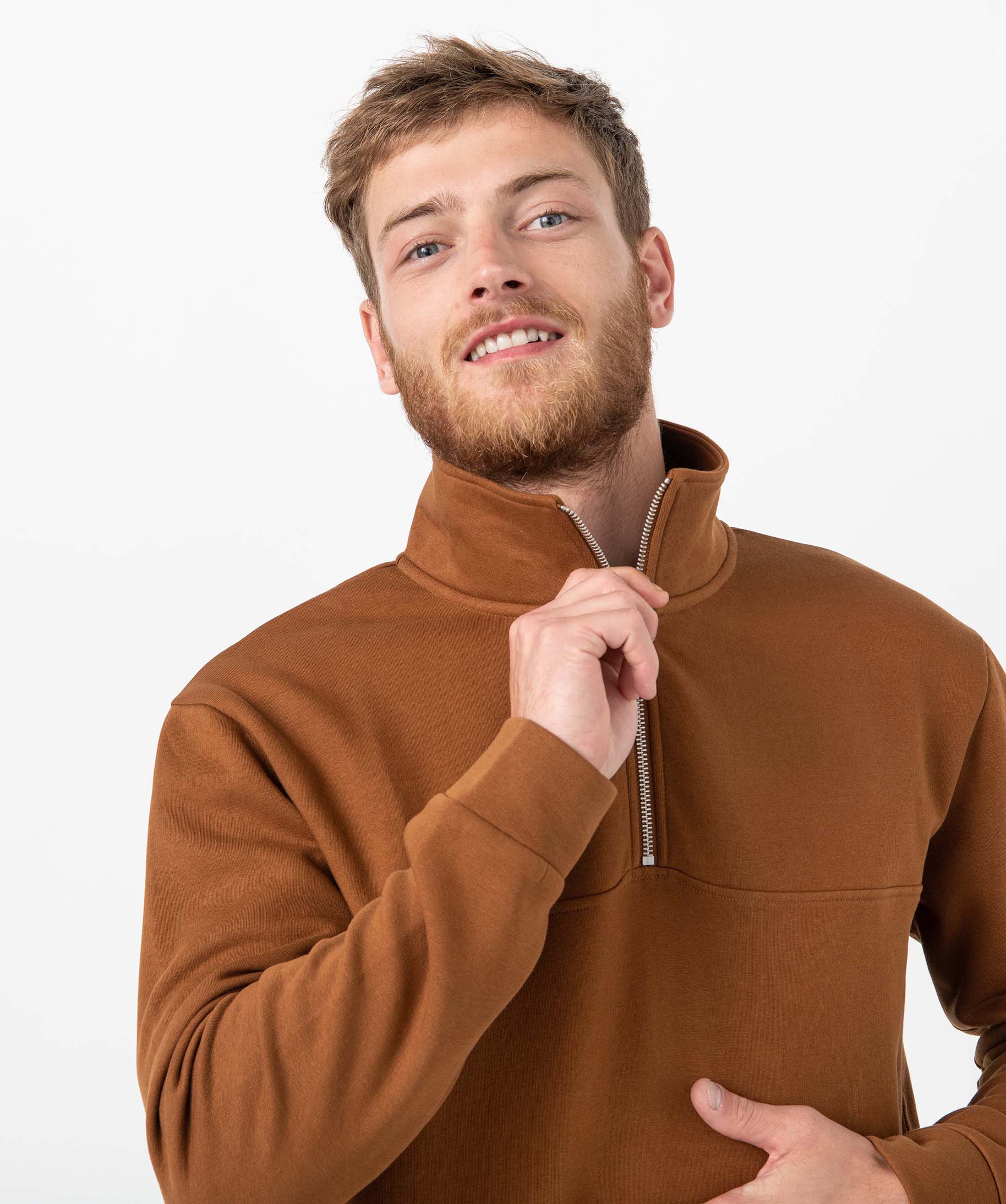 Sweat homme à col camionneur zippé marron | GEMO