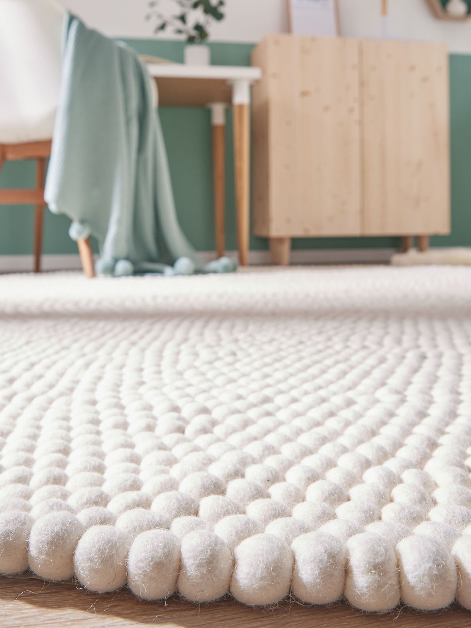 Smedby Filzkugel-Teppich, White