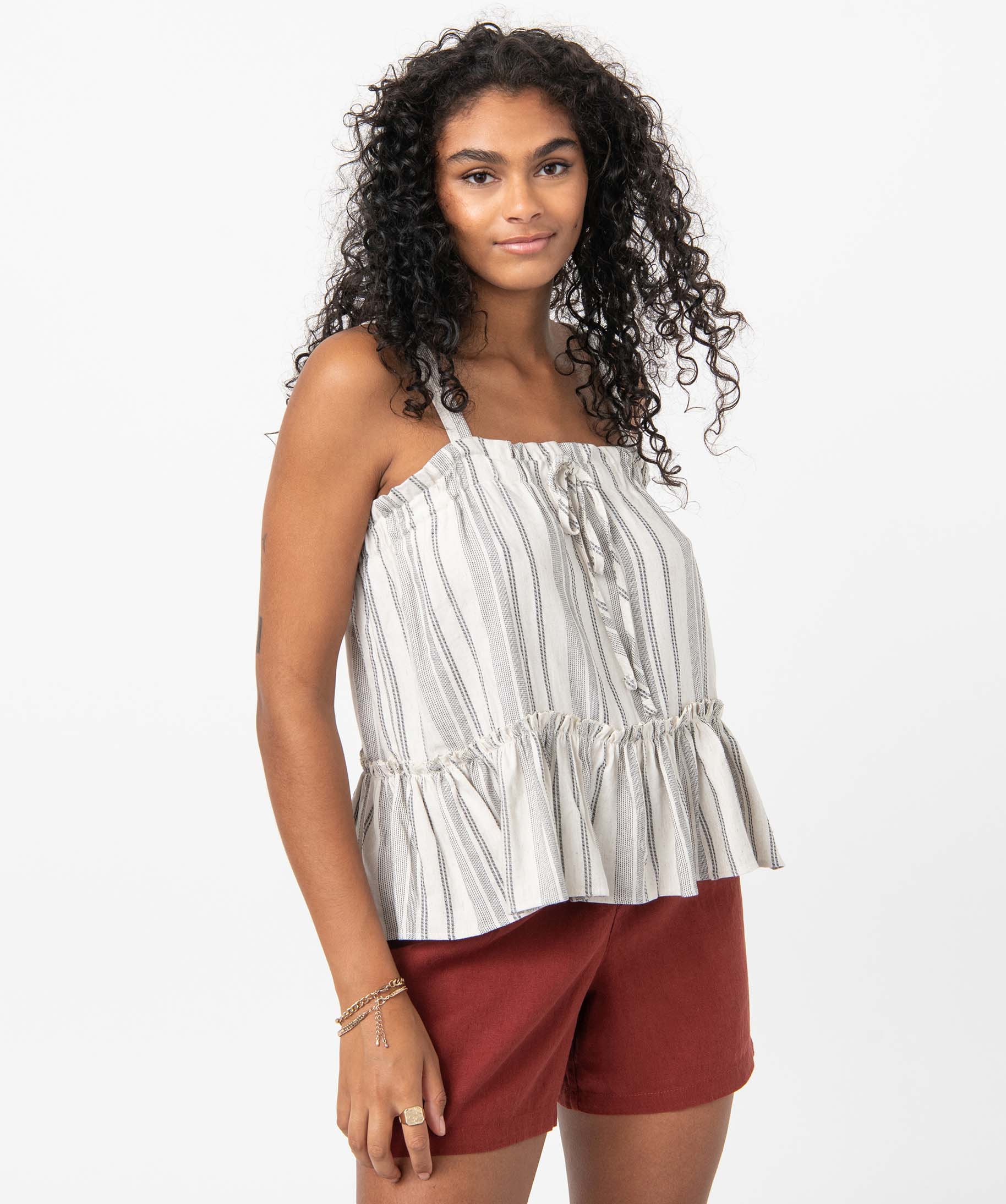 Blouse femme rayée à bretelles et basque raye | GEMO