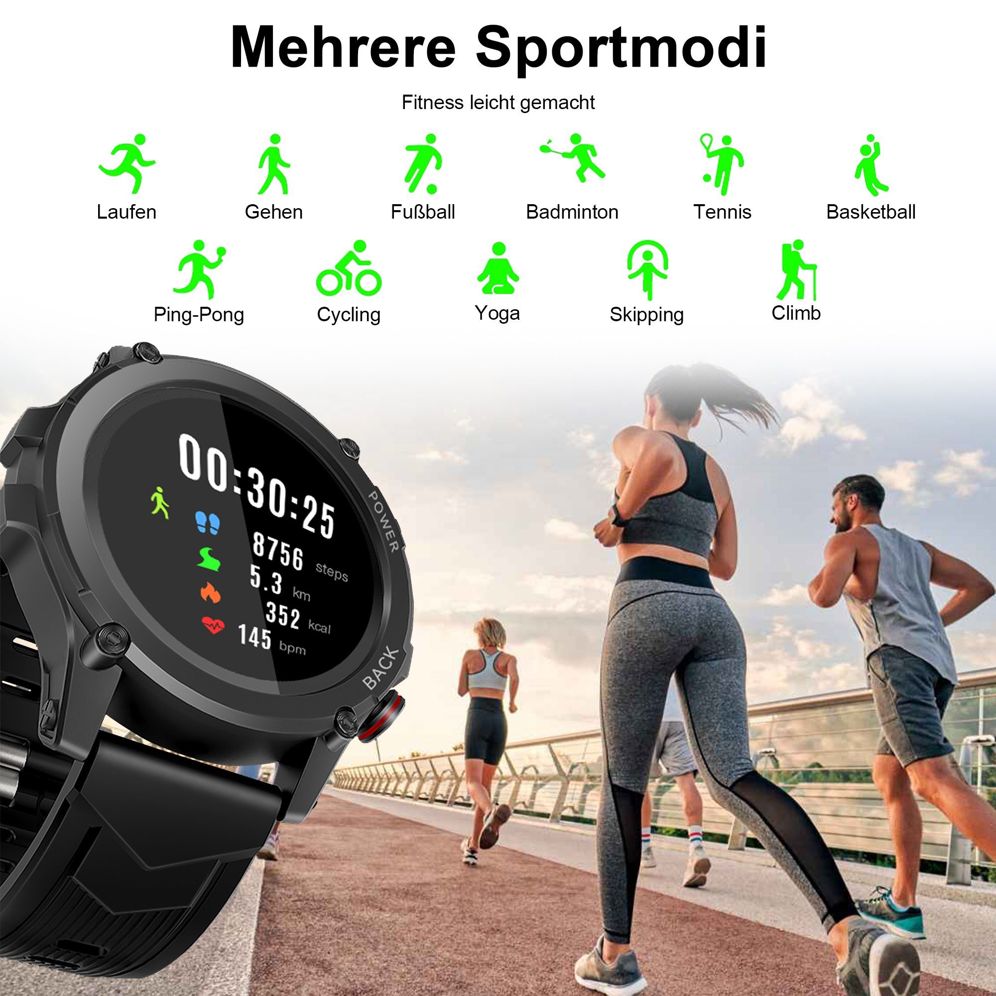 Tisoutec Smartwatch Damen Herren Smartwatch Smartwatch (Fitnessuhr mit Telefonfunktion/WhatsApp Notiz,Smartwatch Fitness Tracker Uhr IP68 Wasserdicht,1.32