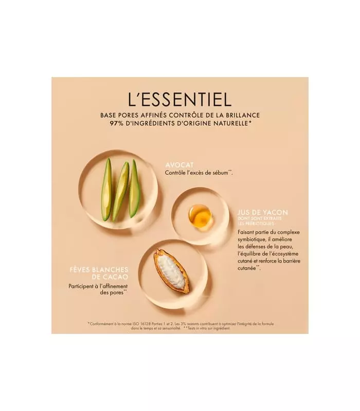 L'ESSENTIEL Base pores affinés contrôle de la brillance