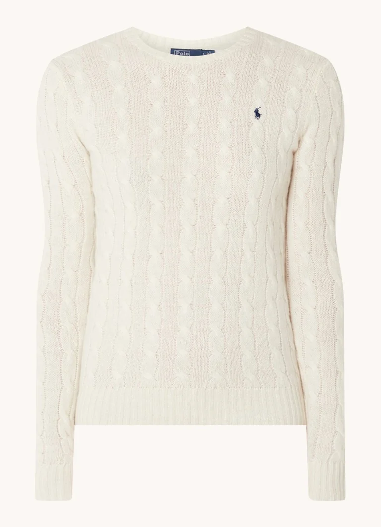 Ralph Lauren Julianna cable-knit pullover in cashmere blend with logo embroidery