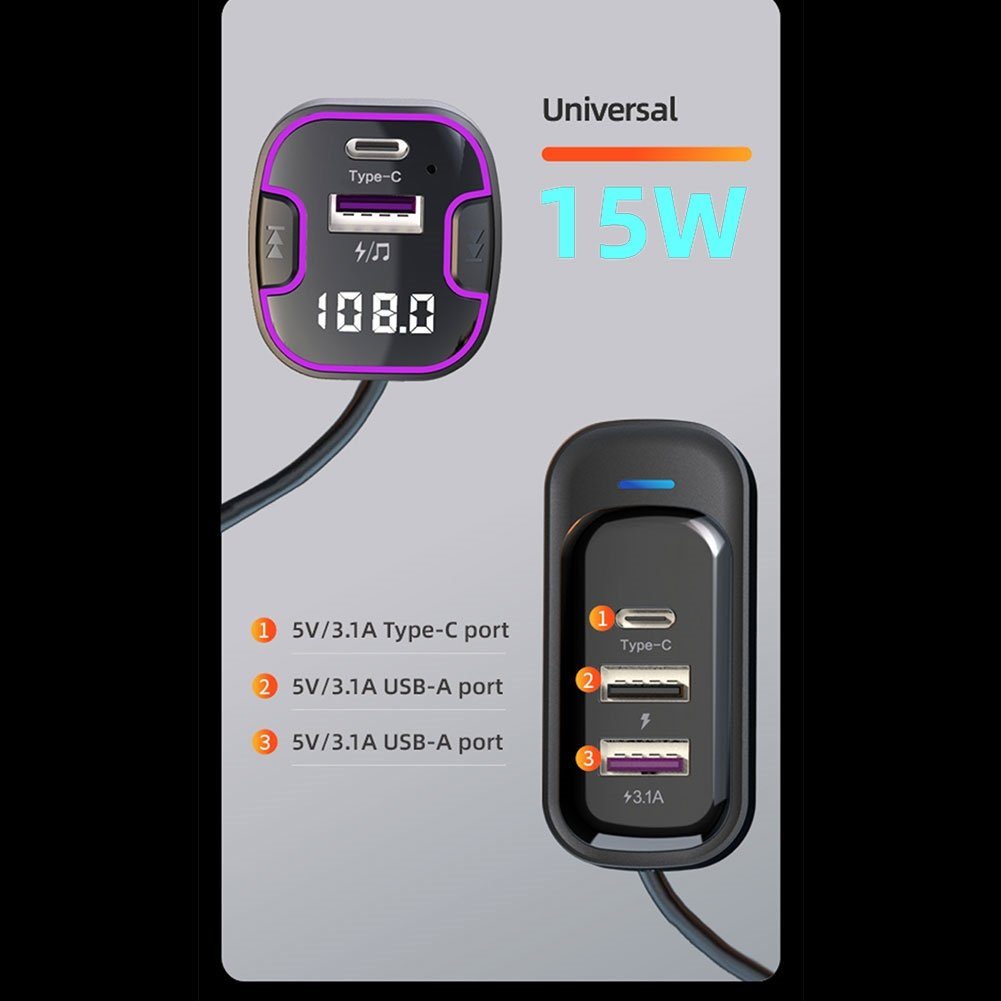 DESUO USB C Auto Ladegerät Bluetooth 5.3 Freisprechanlage MP3 USB-Ladegerät Autobatterie-Ladegerät