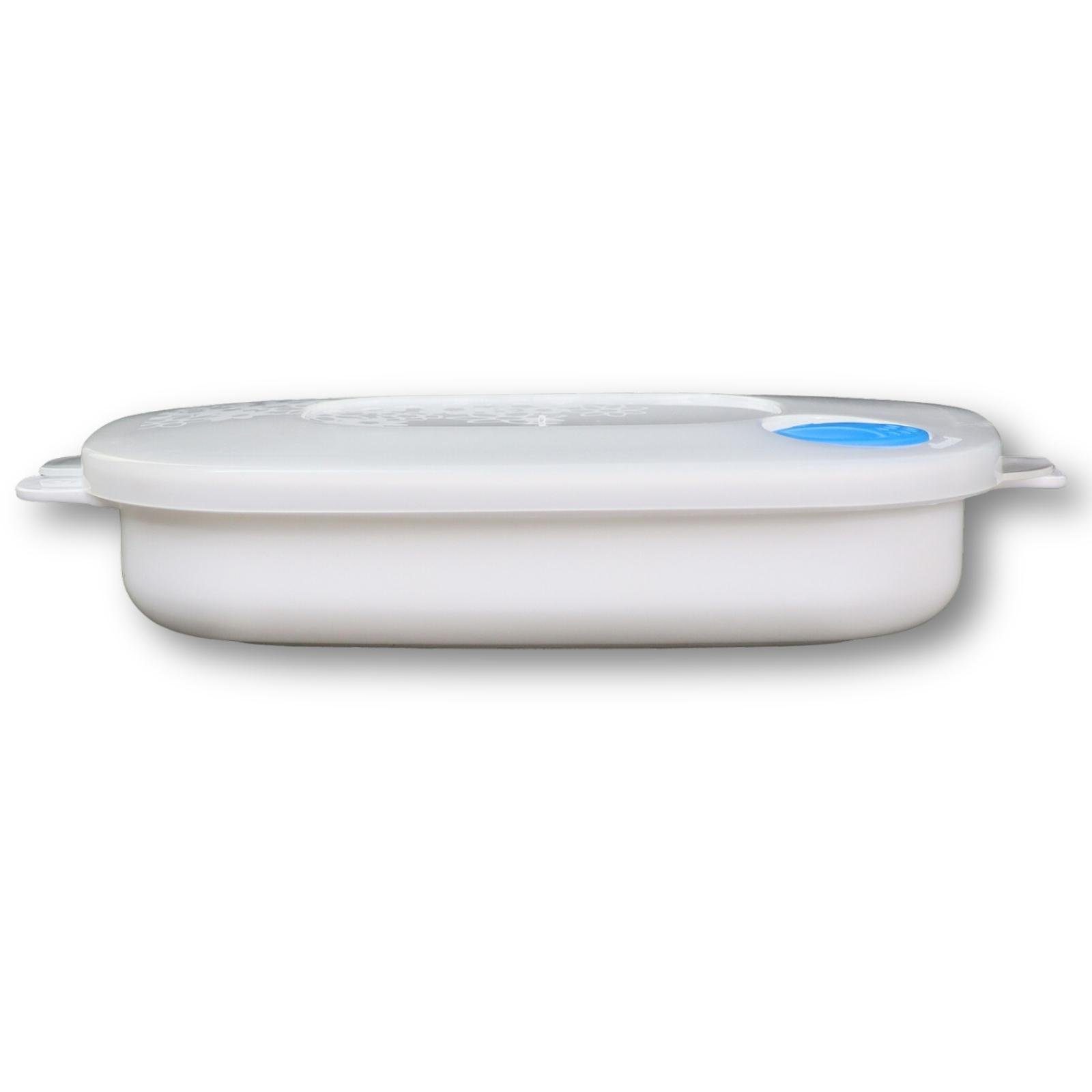 Plentyfy Mikrowellenbehälter Frischhaltedose oval 0,75 Liter mit Motiv und Dampfventil, Kunststoff, (Kasserolle 0,75 L oval BLUME mit Dampfventil BLAU Mikrowellen-Geschirr, Premium), Meal Prep Boxen - Mikrowellengeschirr mit Deckel