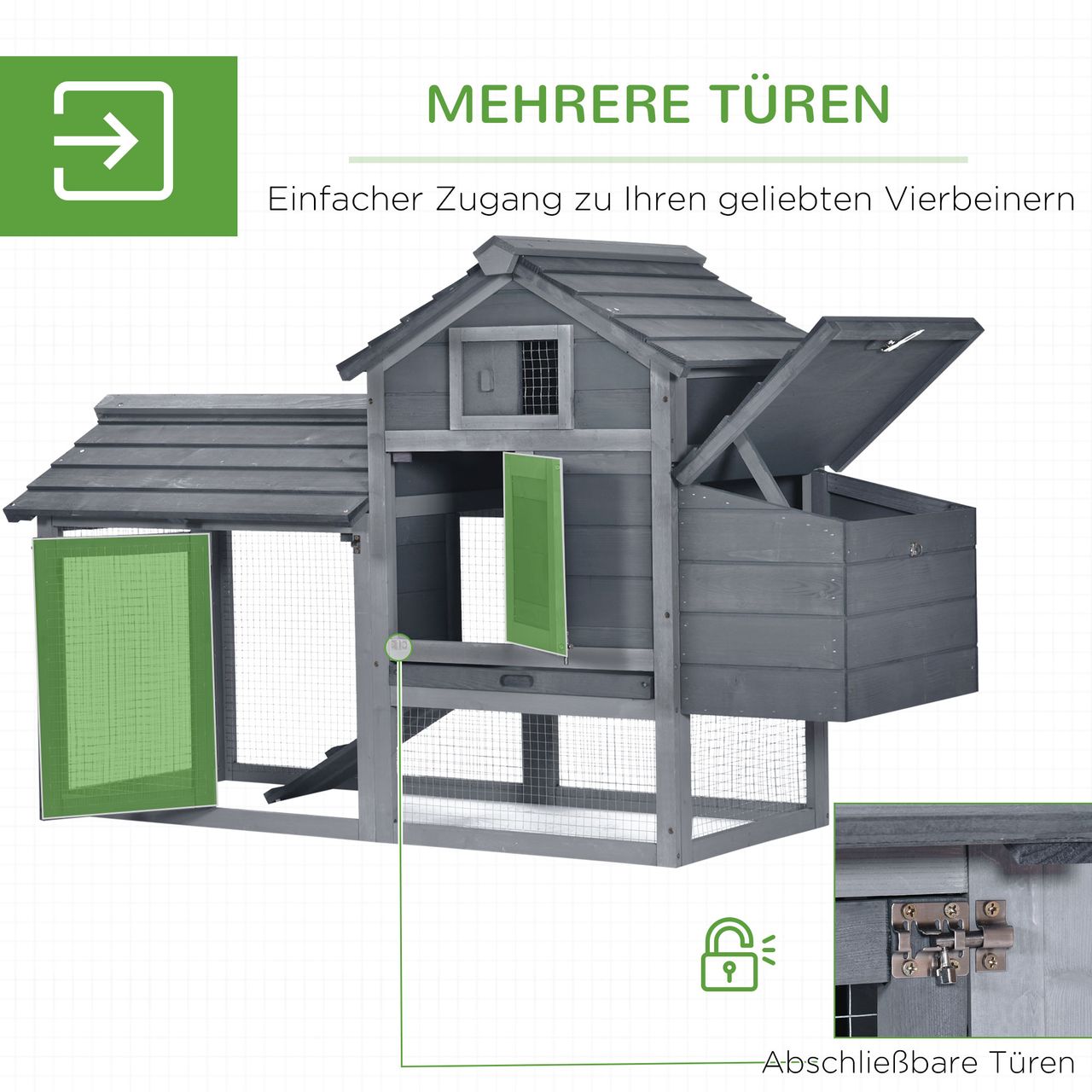 PawHut Zwerghühnerstall Zwerghühnerhaus mit Nistkasten Geflügelstall Grau