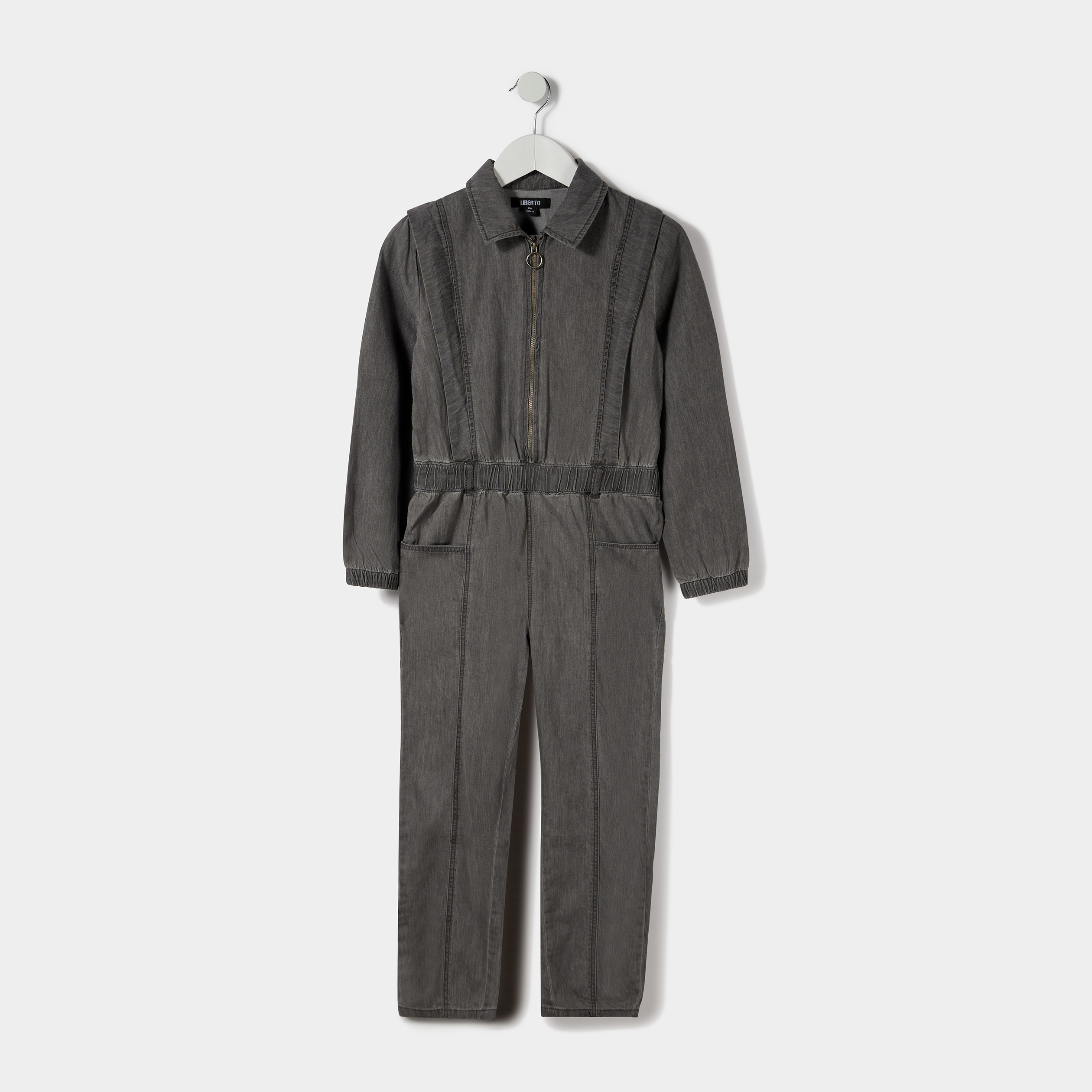 Combinaison pantalon zippée denim gris fille | La Halle
