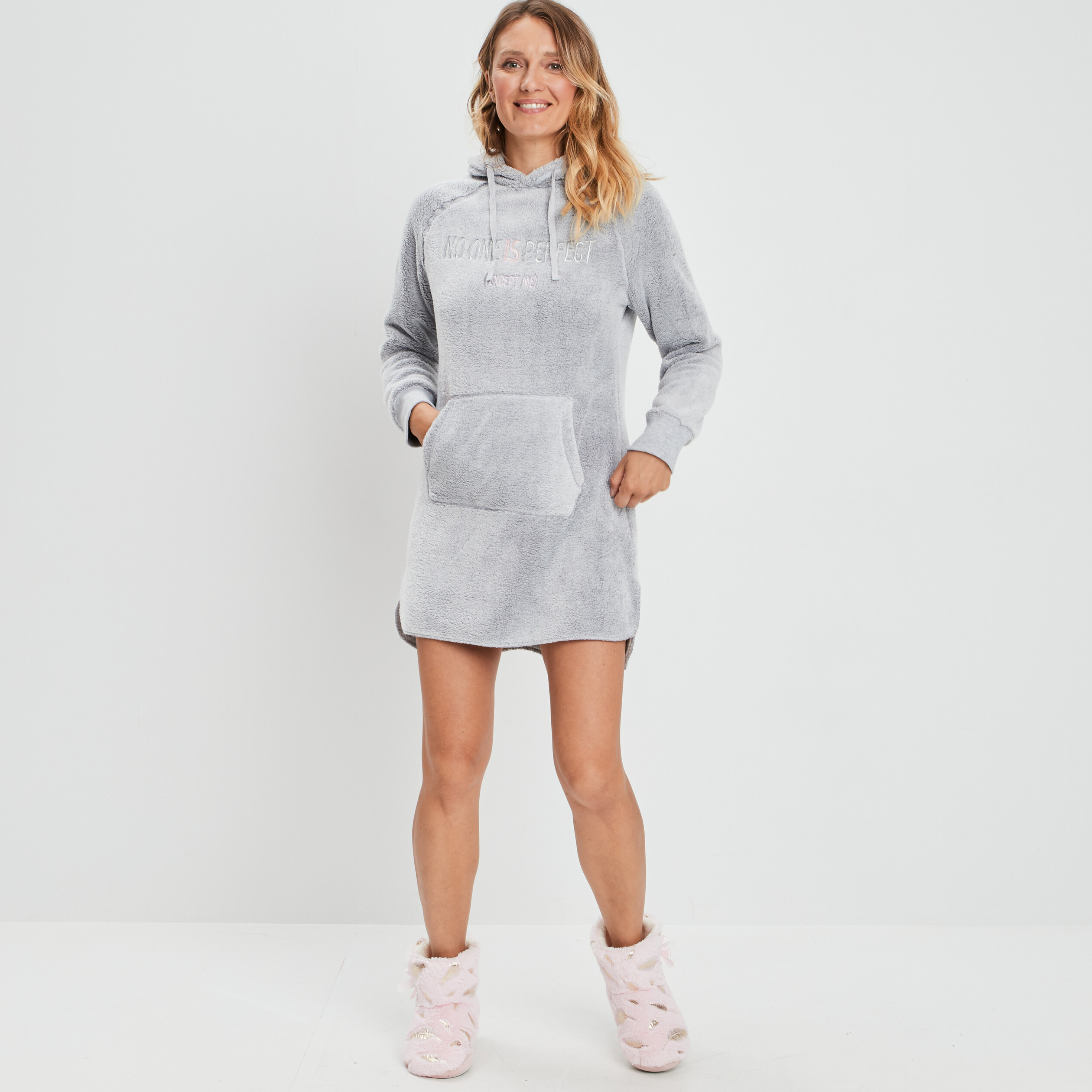 Robe sweat droite à capuche gris clair femme | La Halle