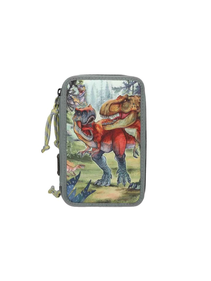 Depesche 3-Fach Federtasche BITE inkl. Stifte Dino World 20 x 13 x 7,5 cm in grau-grün günstig kaufen onesize