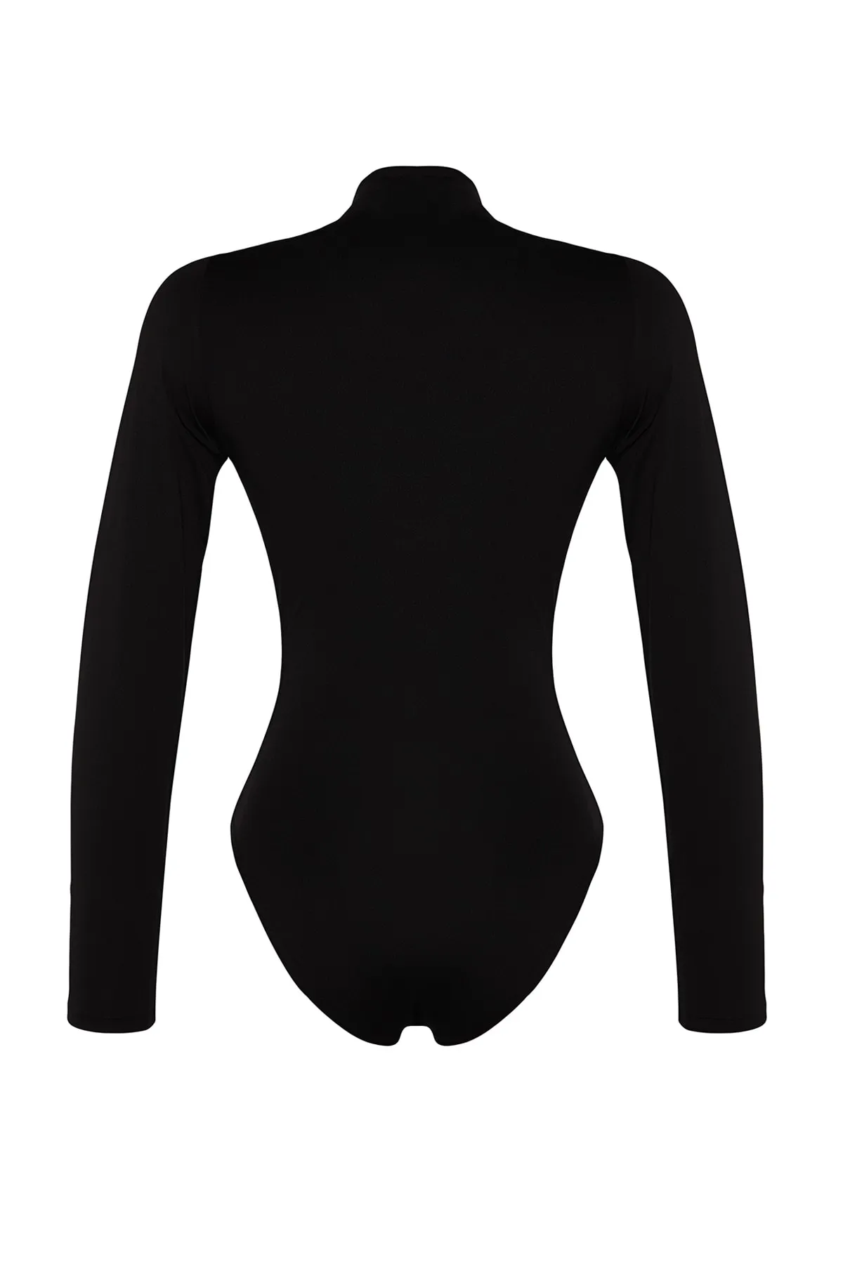 Trendyol Collection  Schwarzer Stretch-Strickbody mit Stehkragen und Druckknöpfen, gerafftem Detail TWOAW24BD00014