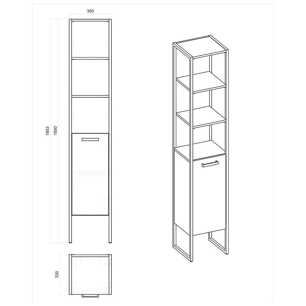 Lomadox Badmöbel-Set MANHATTAN-56, (4-St), Gold Craft Oak Eiche/schwarz 135/200/46cm