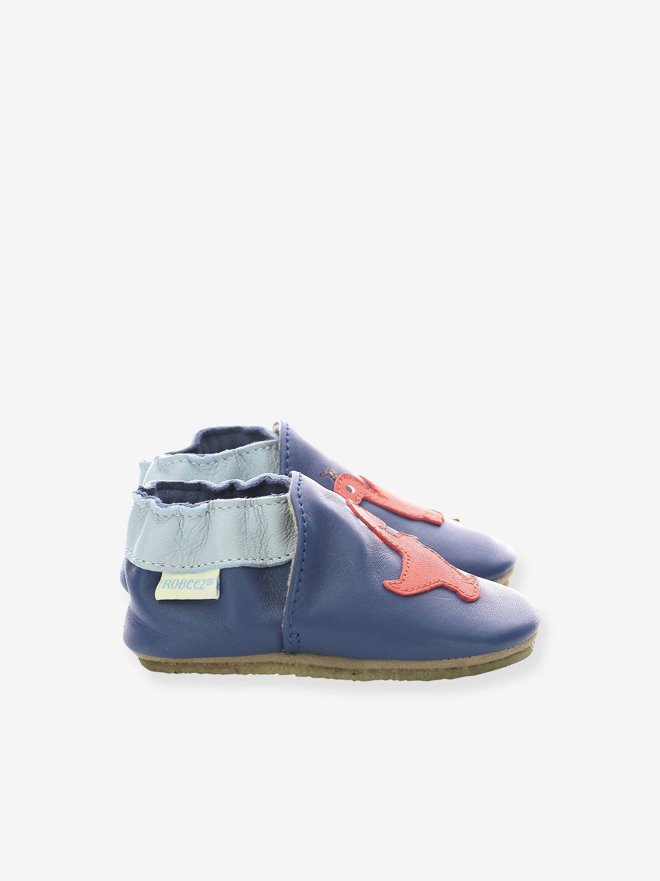 Chaussons cuir souple bébé Dino Time ROBEEZ© marine