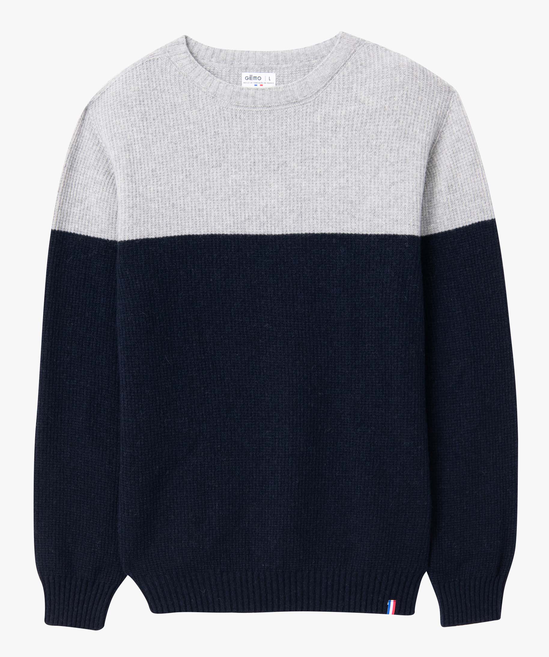 Pull homme bicolore en maille 3D innovante bleu fonce | GEMO