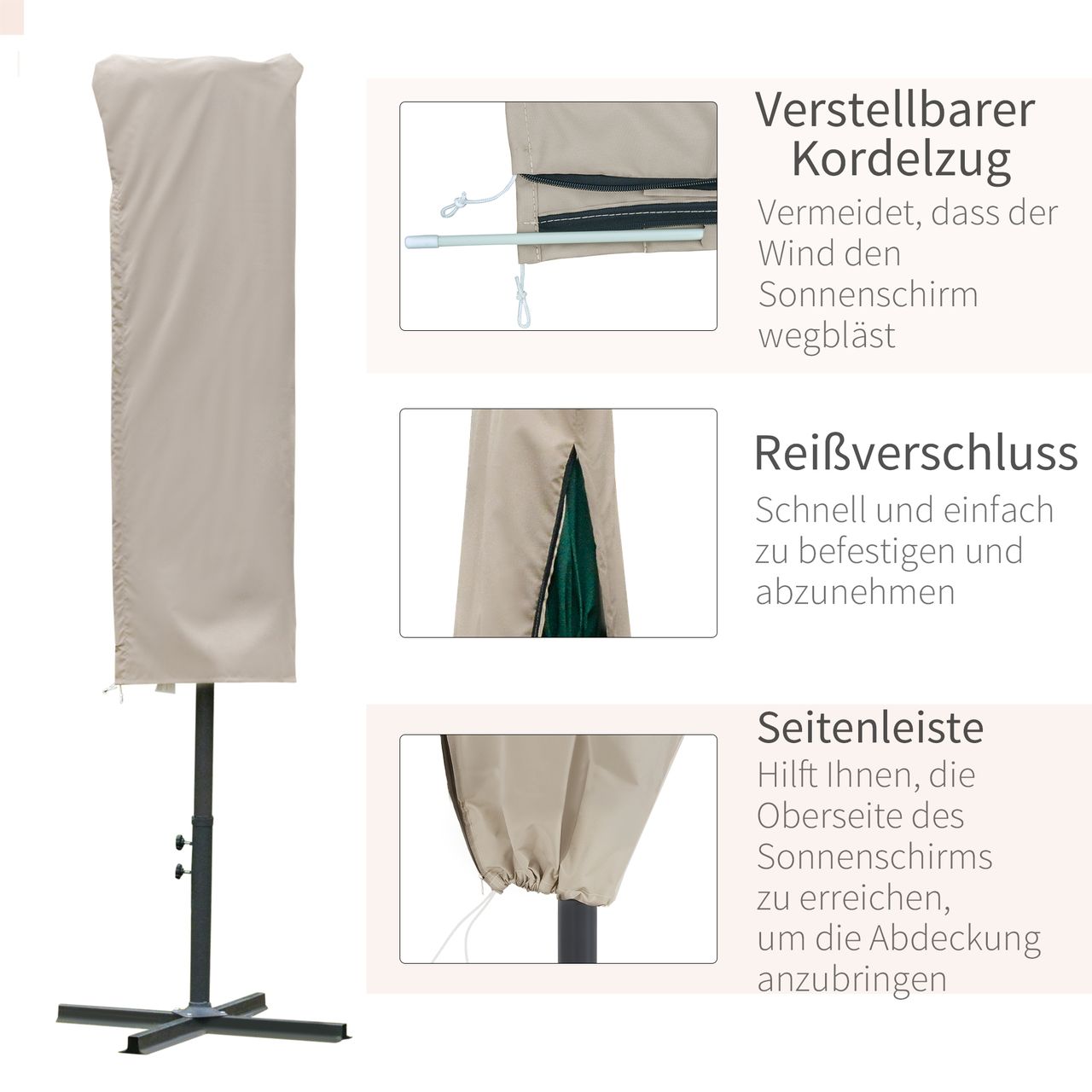 Outsunny Sonnenschirm Schutzhülle Wetterfeste Ø63 x 164 cm Khaki