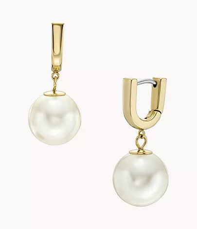 Fossil Creolen-Ohrringe Heritage Pearl D-Link Edelstahl goldfarben