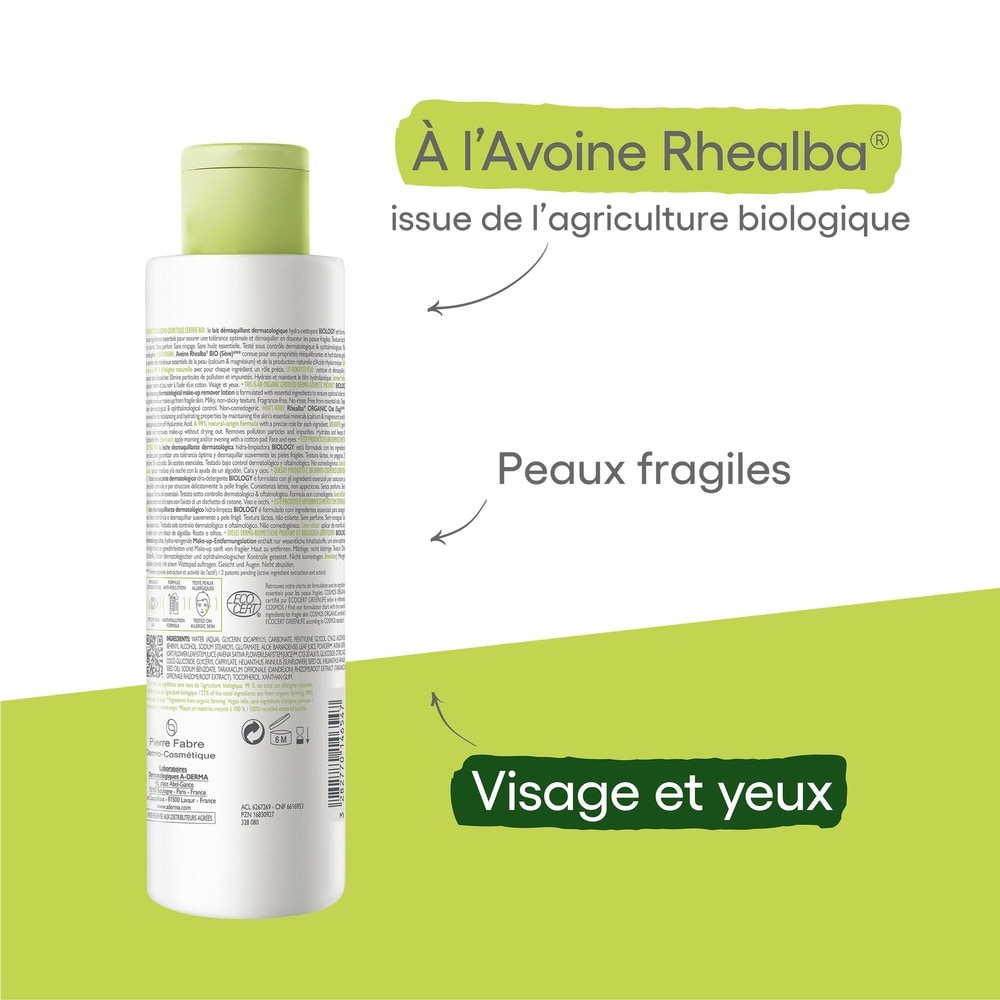A-Derma Biology - Lait démaquillant dermatologiq ue hydra nettoyant BIO Nettoyant