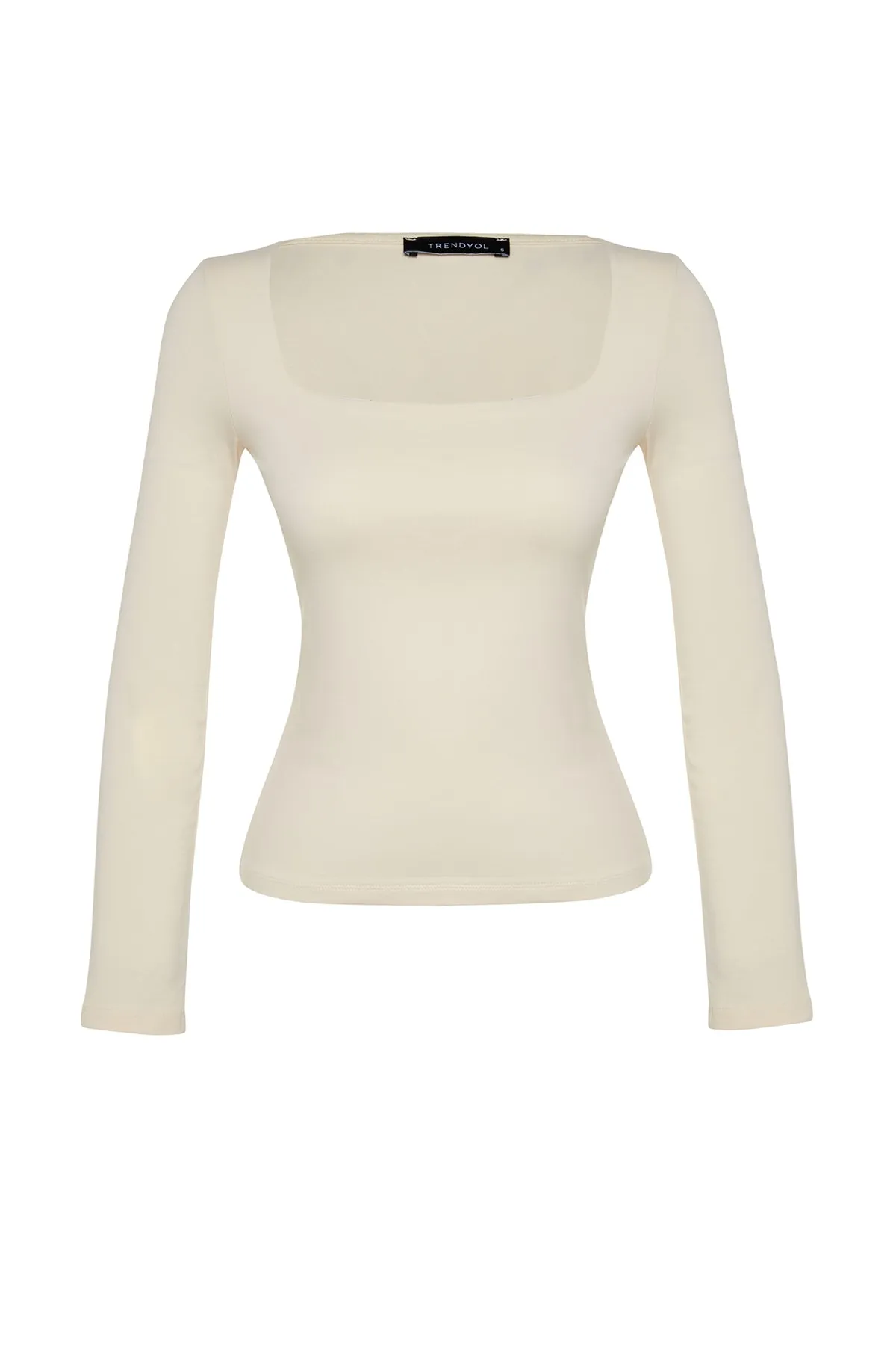Trendyol Collection  Eng anliegende Strickbluse aus steingrauer, dehnbarer Baumwolle mit quadratischem Ausschnitt TWOAW24BZ00016