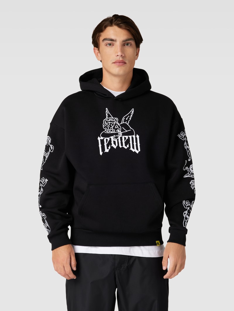 Hoodie mit Motiv-Stitching in schwarz