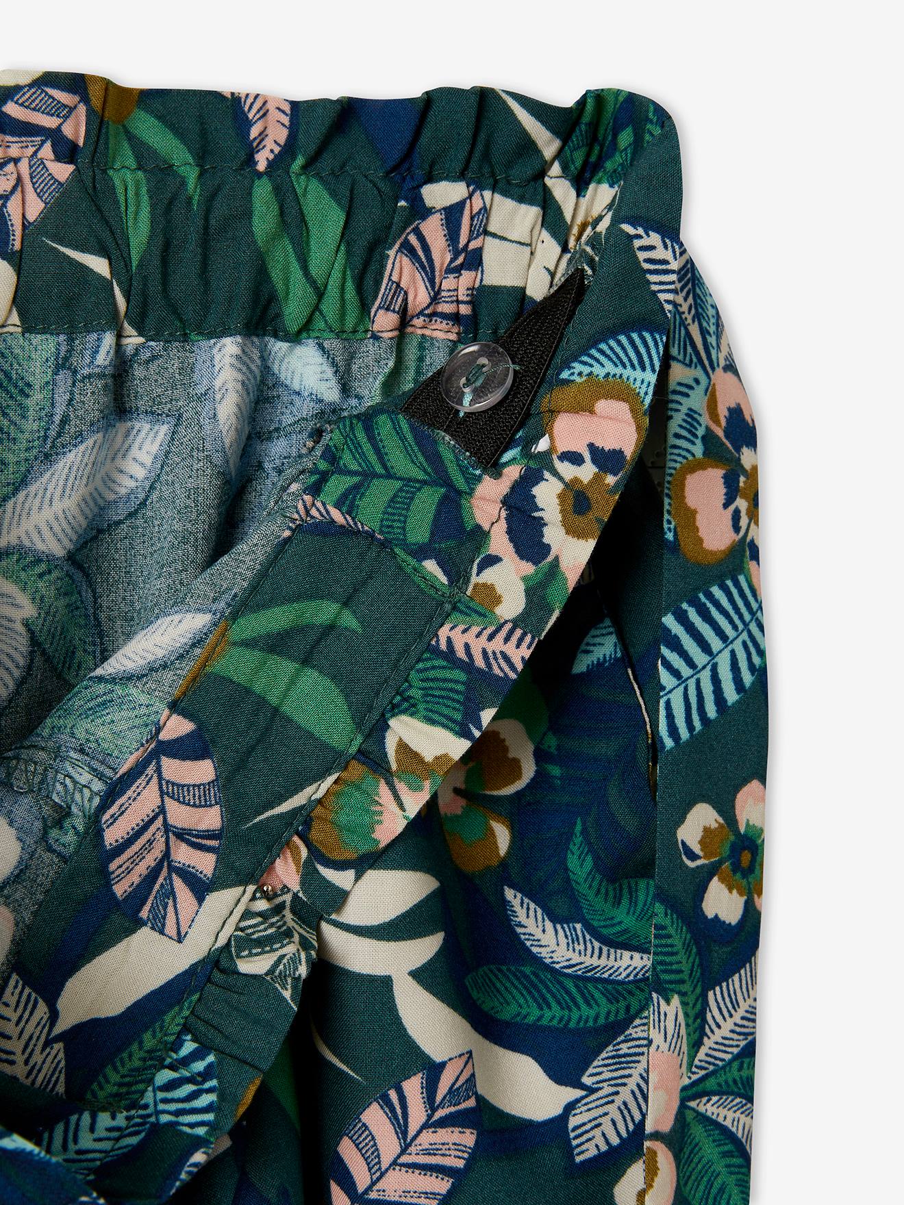 Vertbaudet Mädchen 3/4-Hose aus fließendem Stoff, Blumenprint Oeko-Tex - grün bedruckt