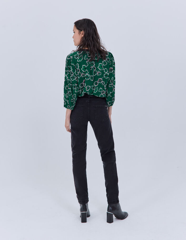 Jean slim gris effet sculpt up brodé fleurs Femme