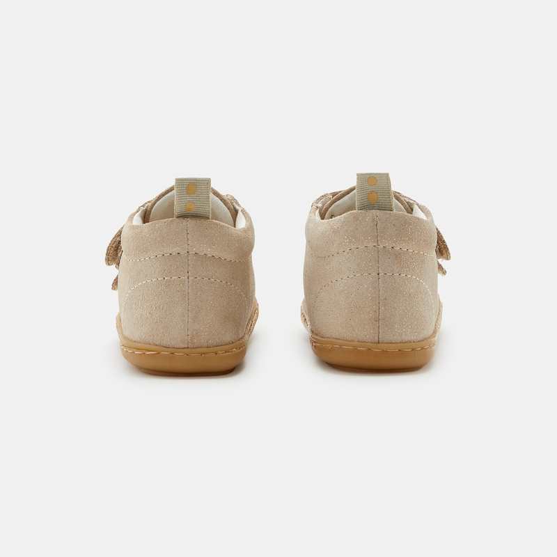 Bottillons 1ers pas souples pailletés beige bébé fille