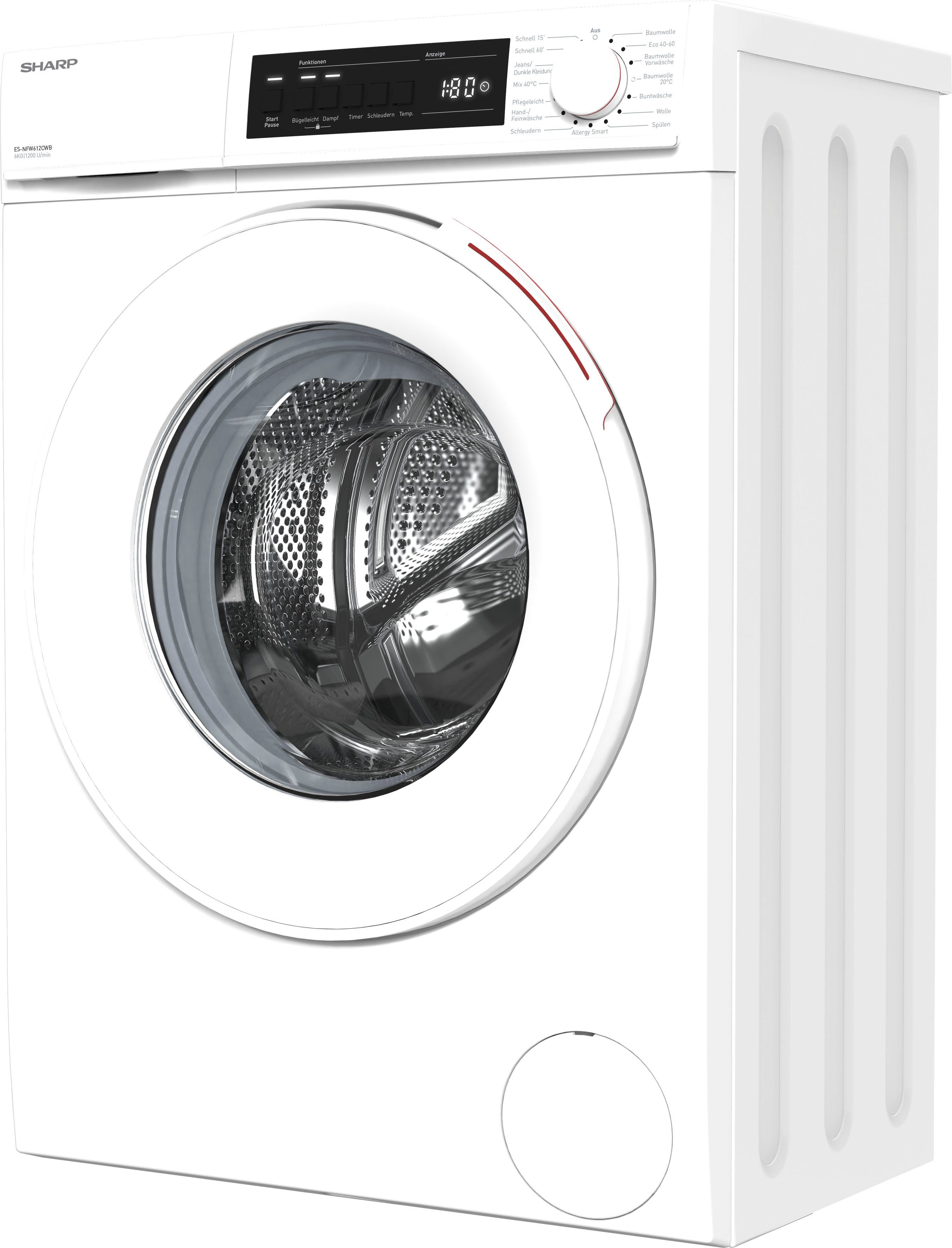 Sharp Waschmaschine ES-NFW612CWB-DE, 6 kg, 1200 U/min