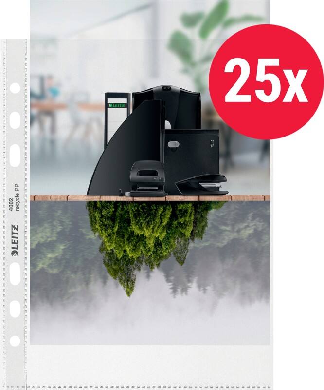 Leitz Prospekthüllen Recycled DIN A5 Genarbt Transparent 100 Mikron PP (Polypropylen) 6 Löcher 25 Stück