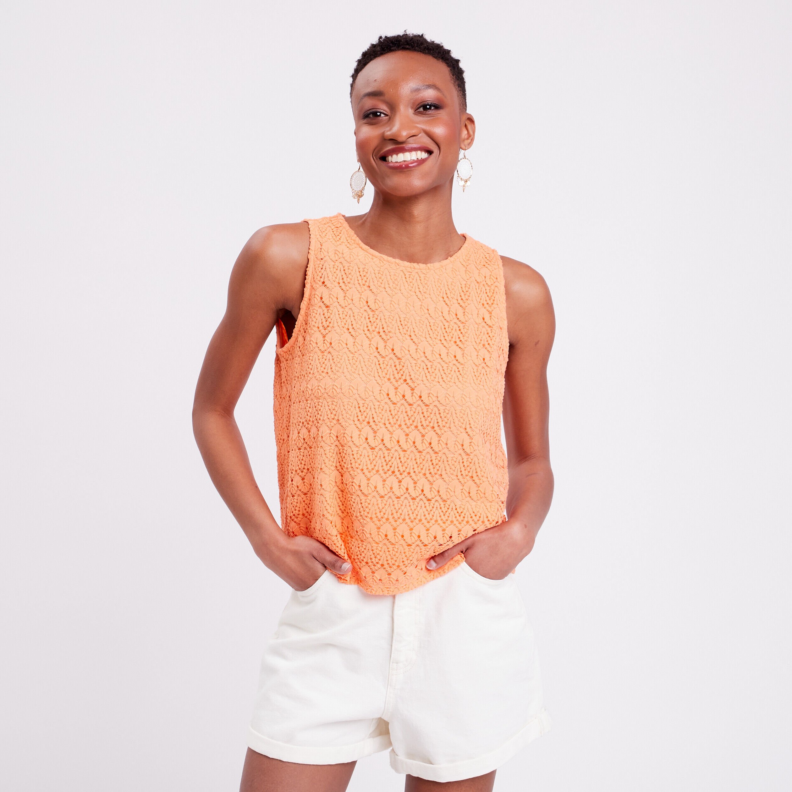 Débardeur aspect crochet rose saumon femme | Cache Cache