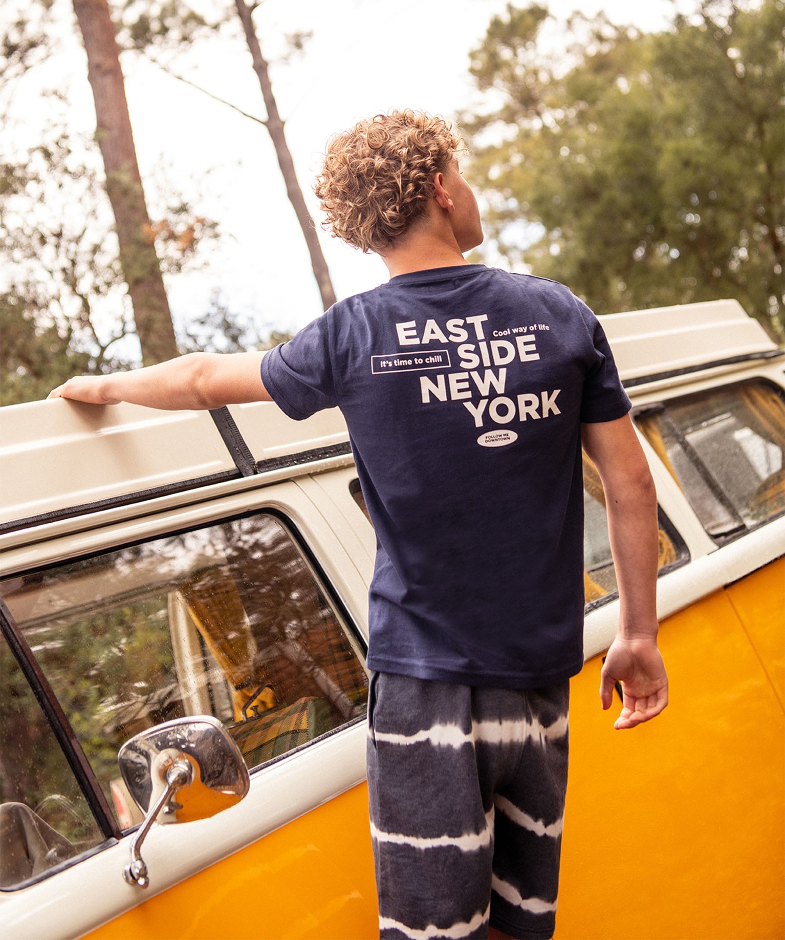 Tee-shirt à manches courtes avec inscriptions US Garçon bleu | GEMO