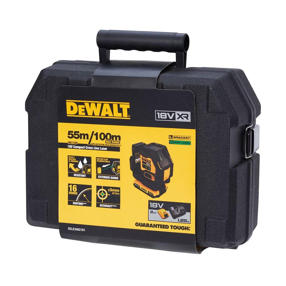 DEWALT 18V XR Compact Green Cross Line Laser Kit DCLE34021D1-XE