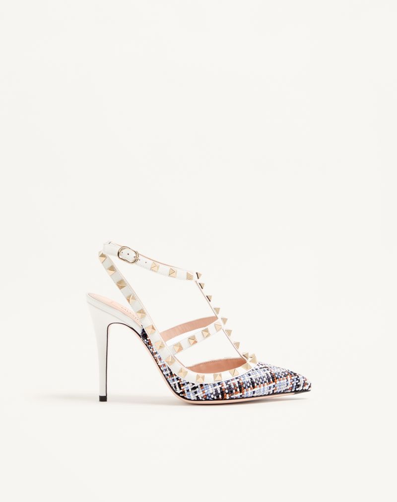 Rockstud pumps van geweven stof, 100 mm
