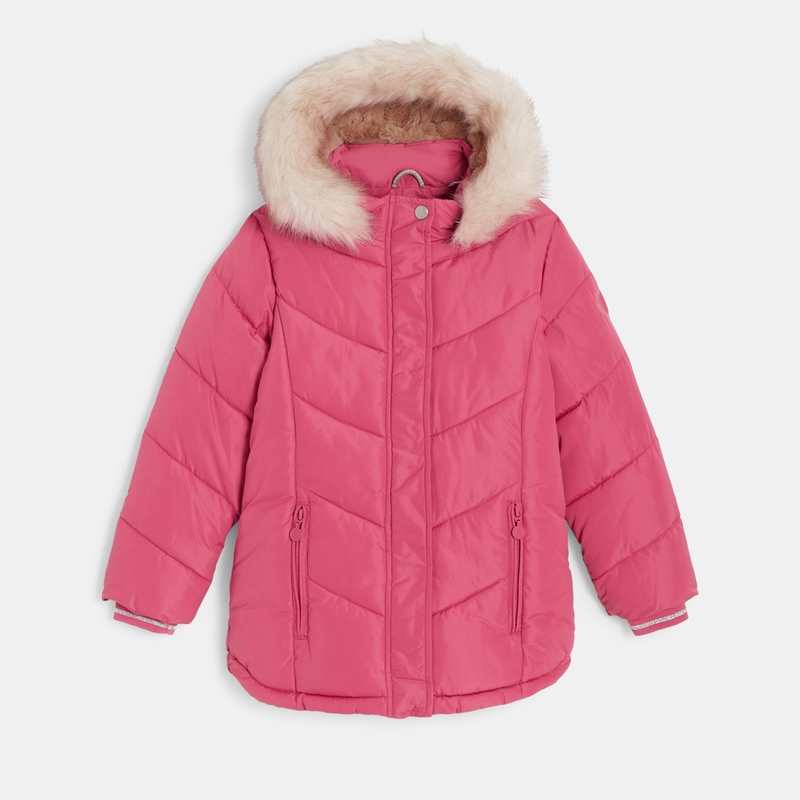 Parka doudoune épaisse à capuche rose fille