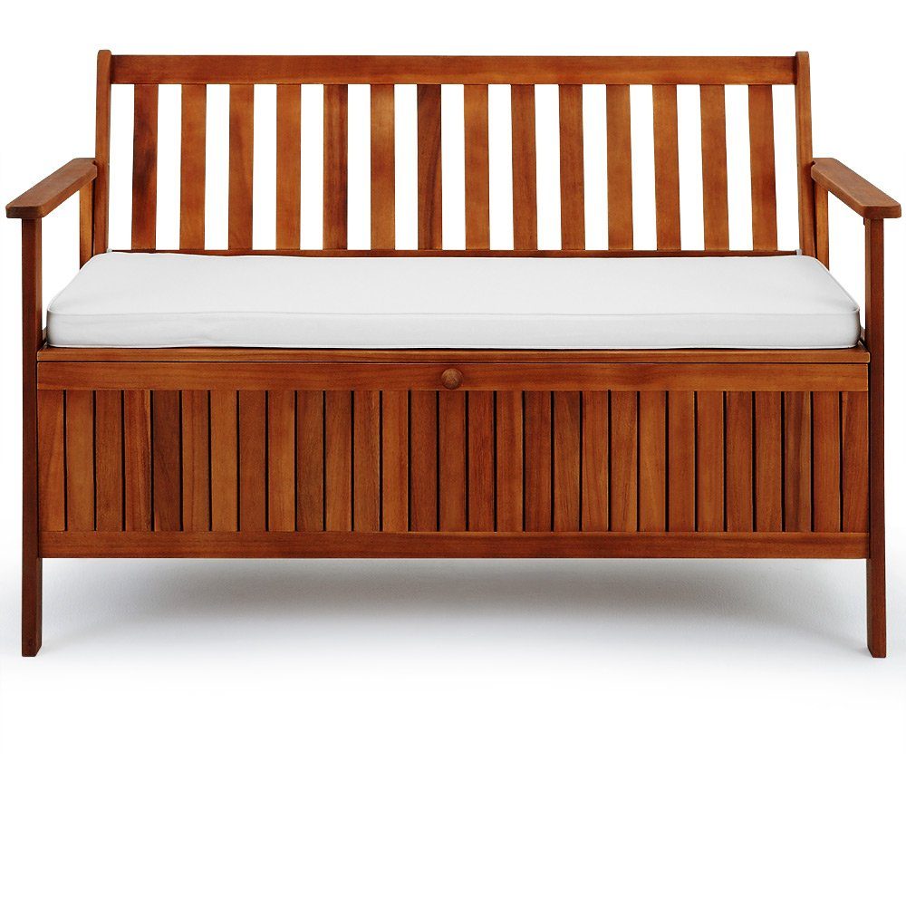 Casaria Gartenbank, inkl. Staufach + Sitzauflage Akazie Holz Wetterfest 120x62x82cm