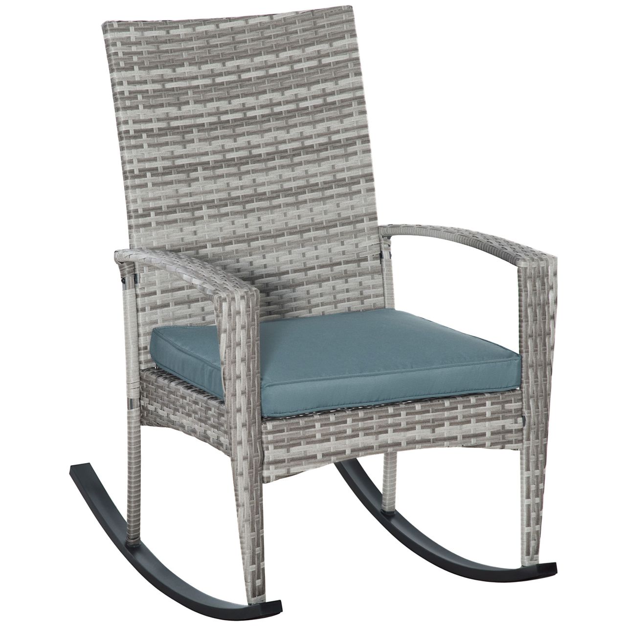 Outsunny Schaukelstuhl Schwingsessel Gartenstuhl mit Kissen, Polyrattan Metall, Grau, 66 x 88 x 98 cm